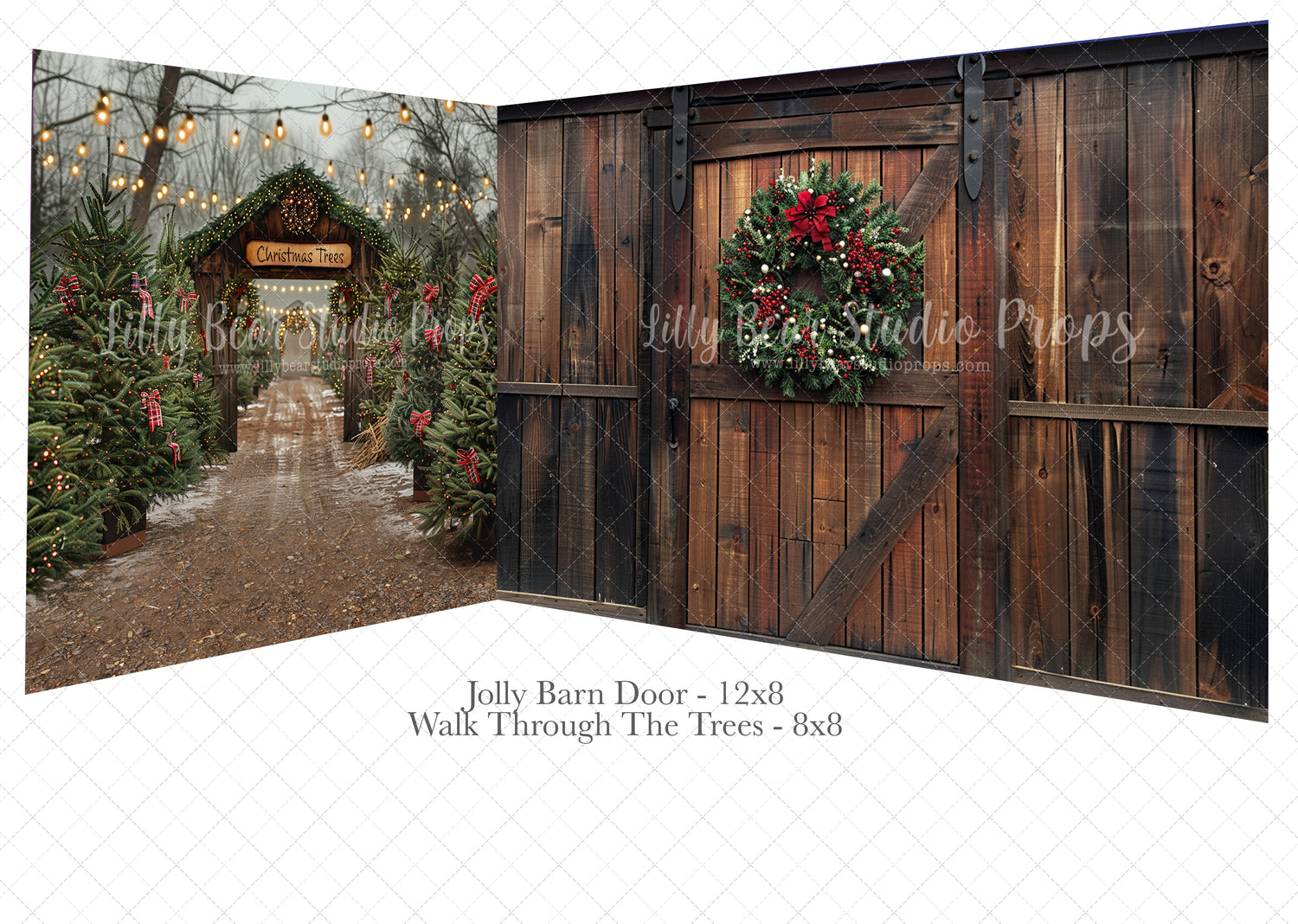 2pc Room - Jolly Barn 8x6' & Walk Through The Trees 6x6' Wrinkle Free Fabric RTS