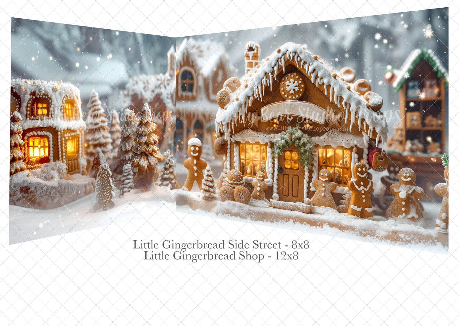 2pc Room - 12x8' Little Gingerbread Shop & 8x8' Little Gingerbread Side Street Wrinkle Free Fabric RTS