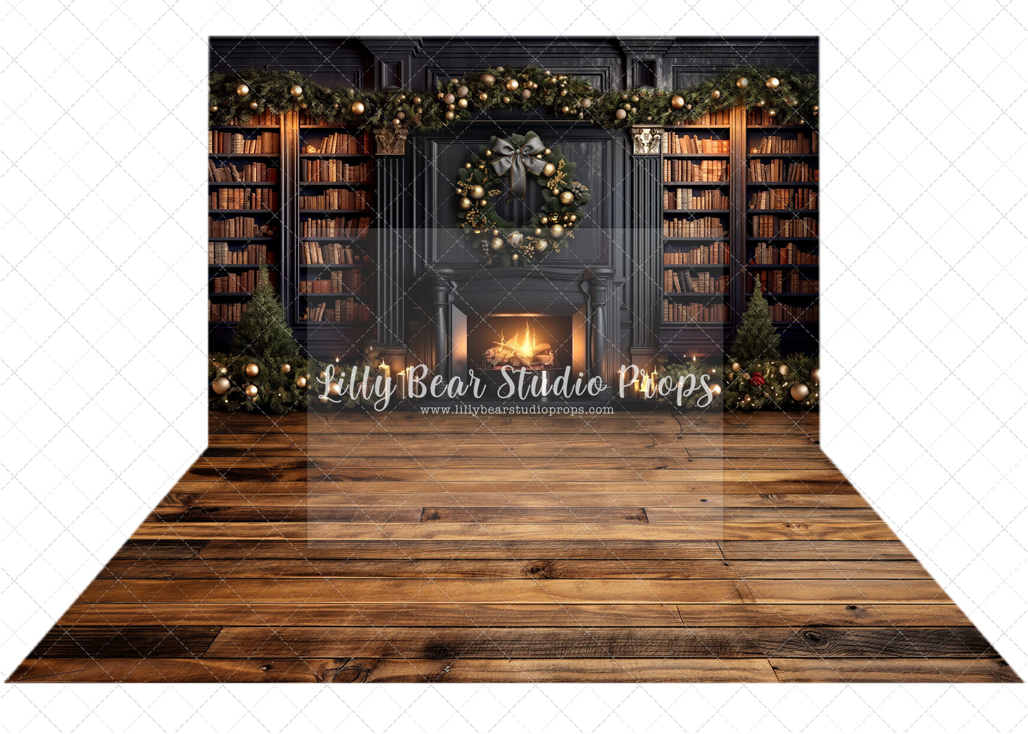 Christmas Library Fireplace & Damon Wood Combo