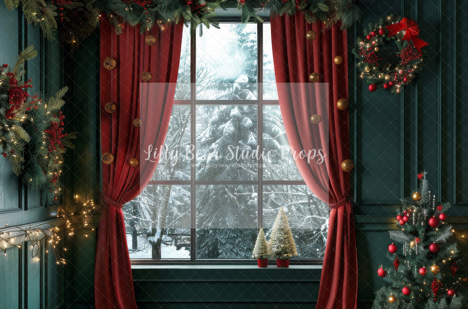 Christmas Red Velvet Curtain Window - Sweep Option