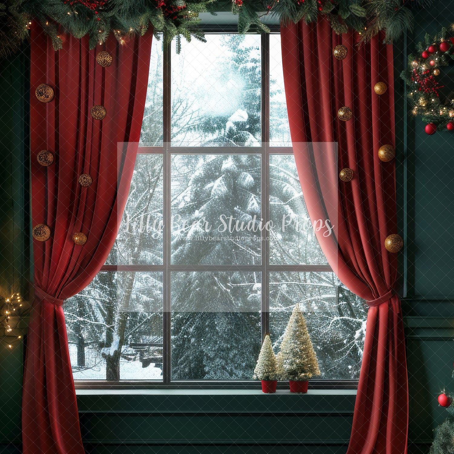 Christmas Red Velvet Curtain Window - Sweep Option