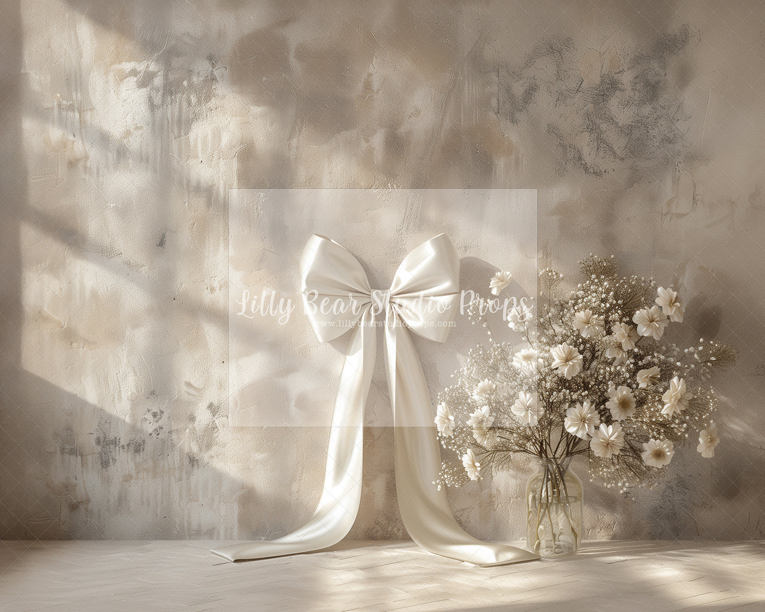 Cream Satin Bow on Grunge Wall 1 - Tester