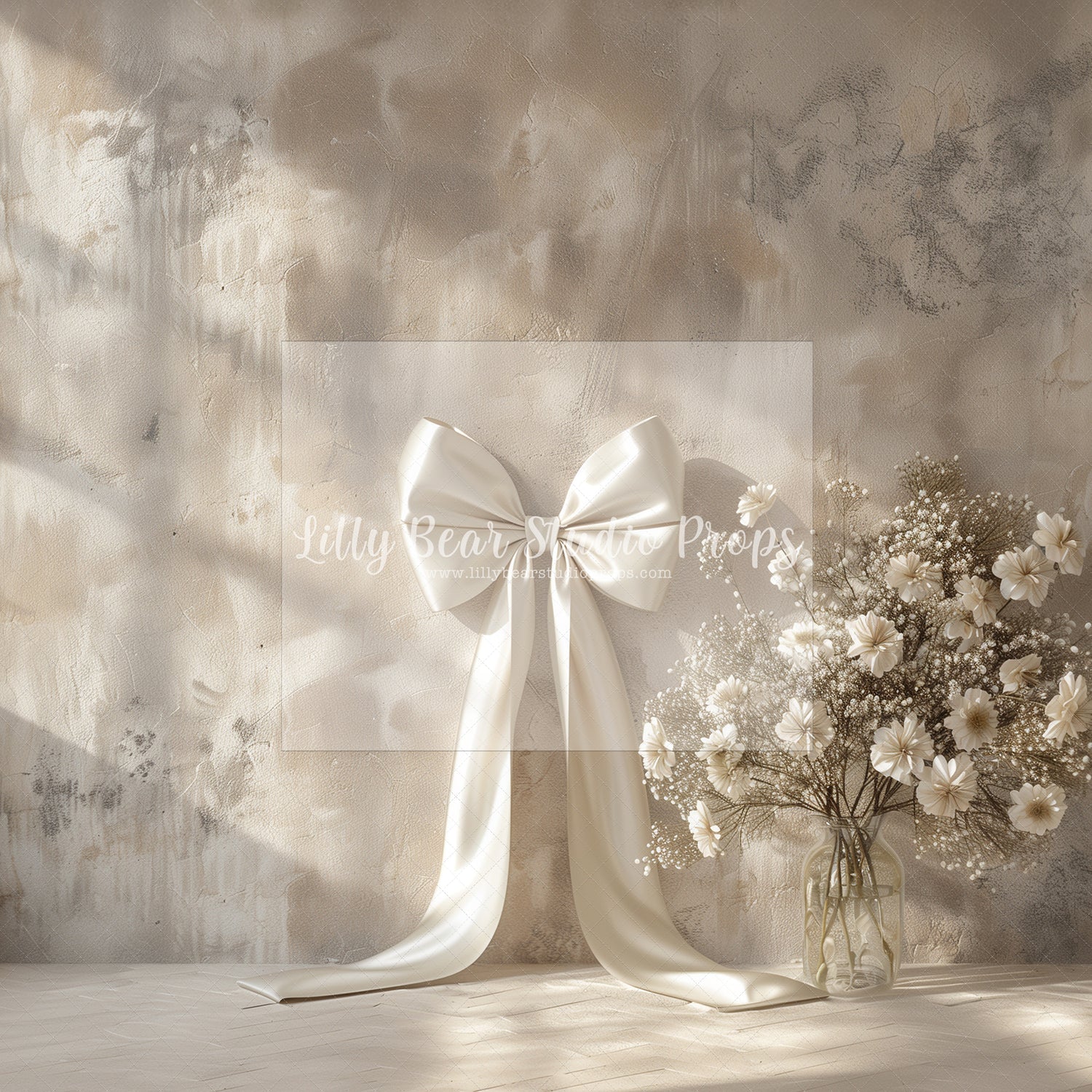 Cream Satin Bow on Grunge Wall 1 - Tester