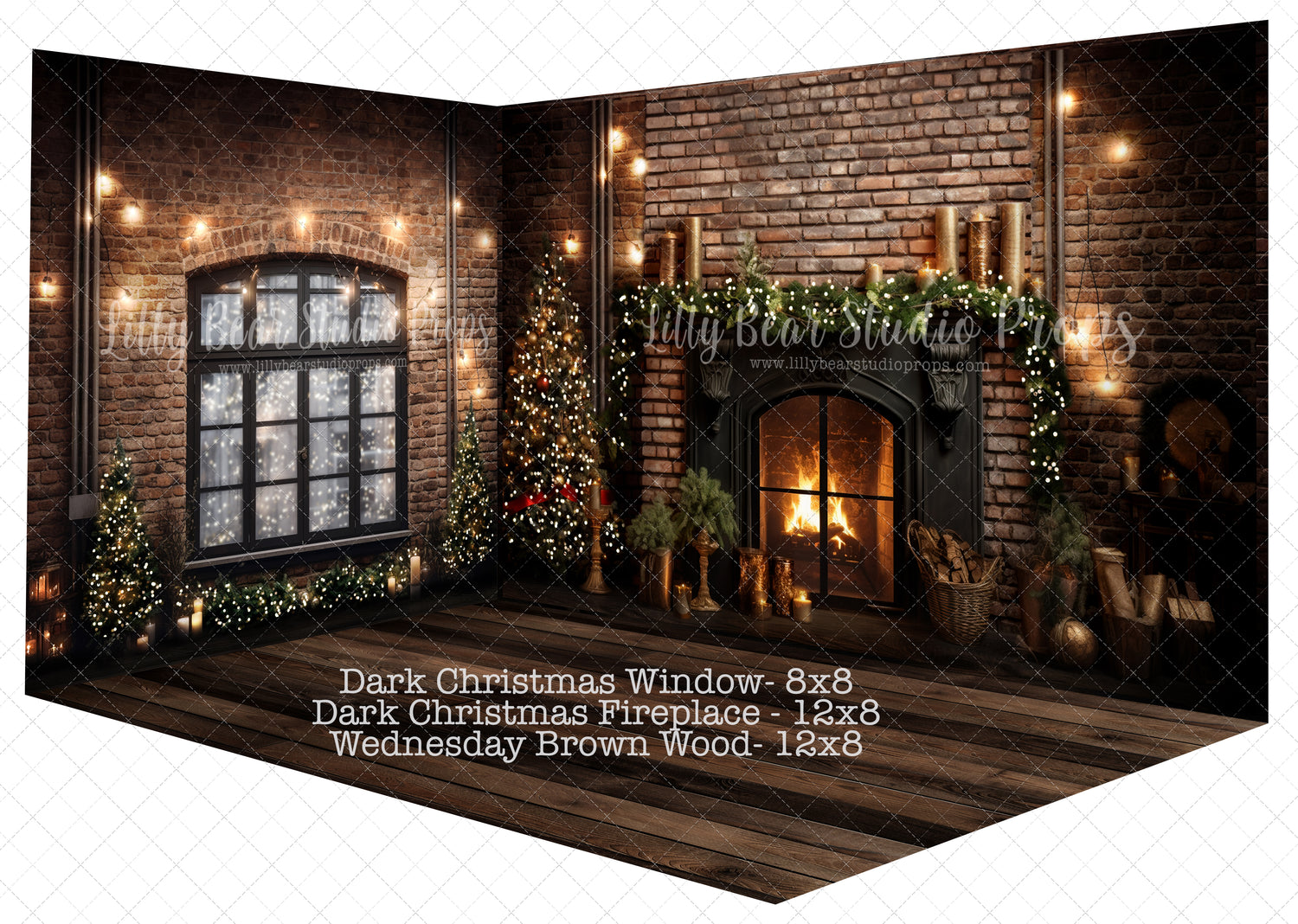 Dark Christmas Fireplace with Wednesday Brown Wood Room