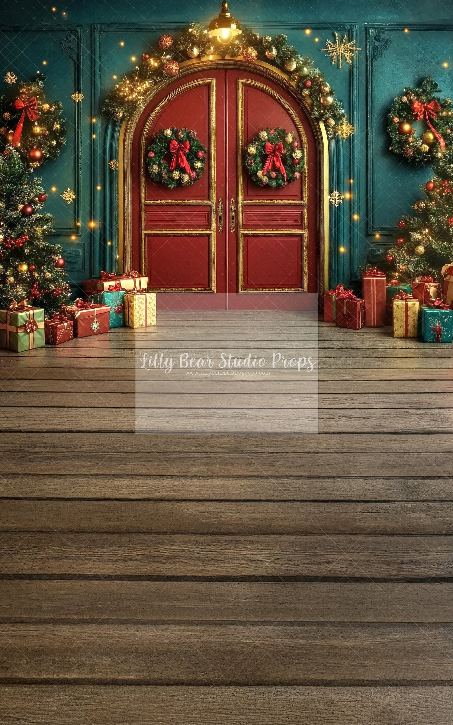 Deep Emerald Wall Red & Gold Double Door Christmas - Sweep Option