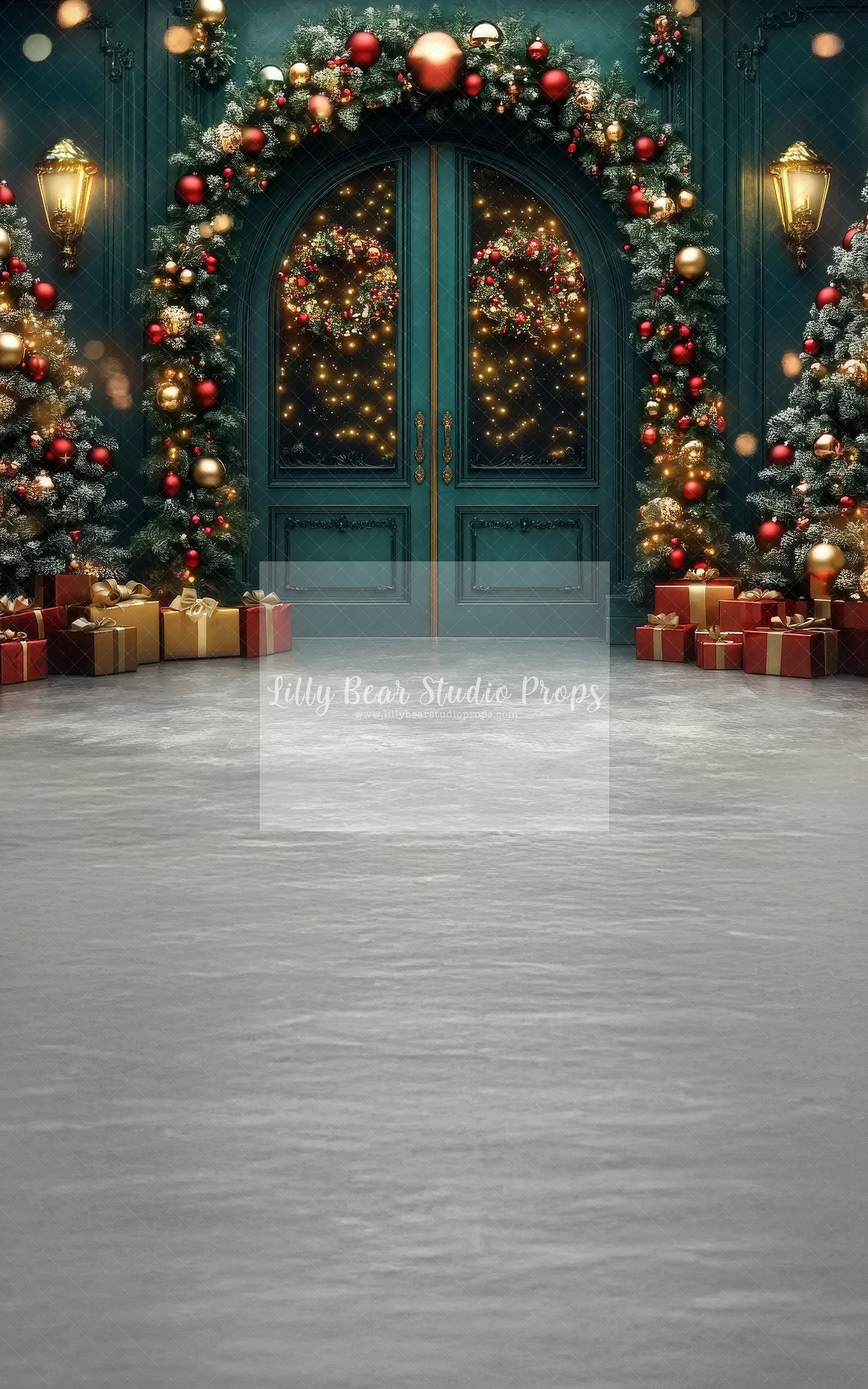 Deep Emerald & Golden Christmas Double Doors- Sweep Option