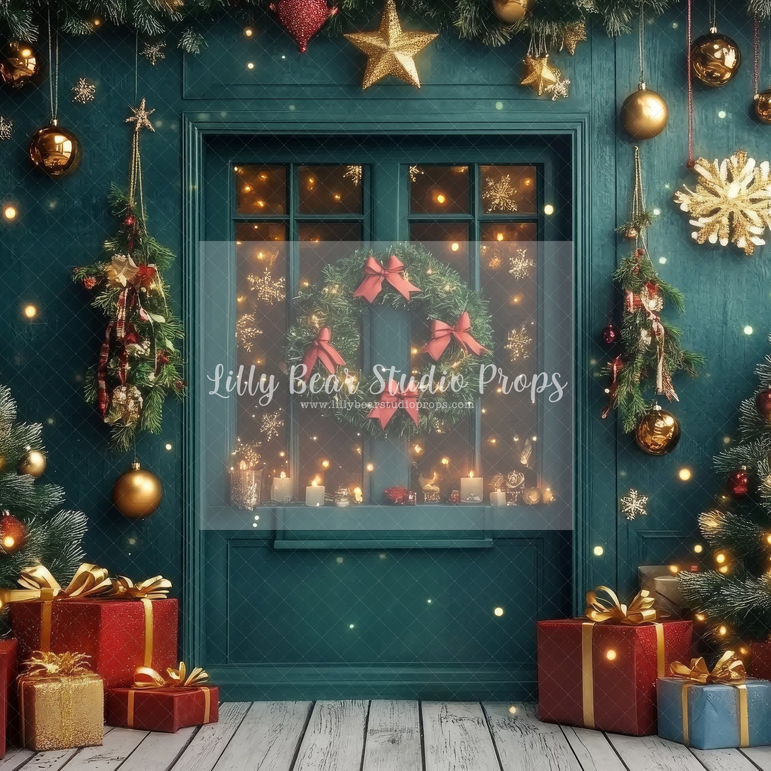 Emerald Green Christmas Wall & Window with Gifts - Sweep Option