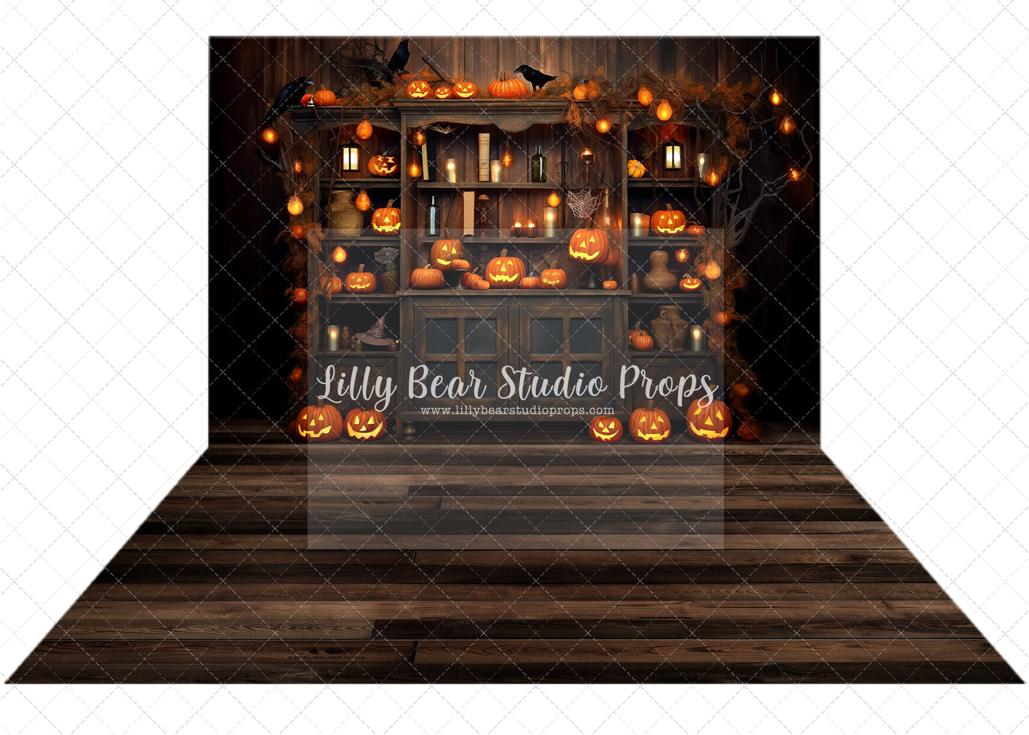 Halloween Hutch & Wednesday Brown Wood Combo