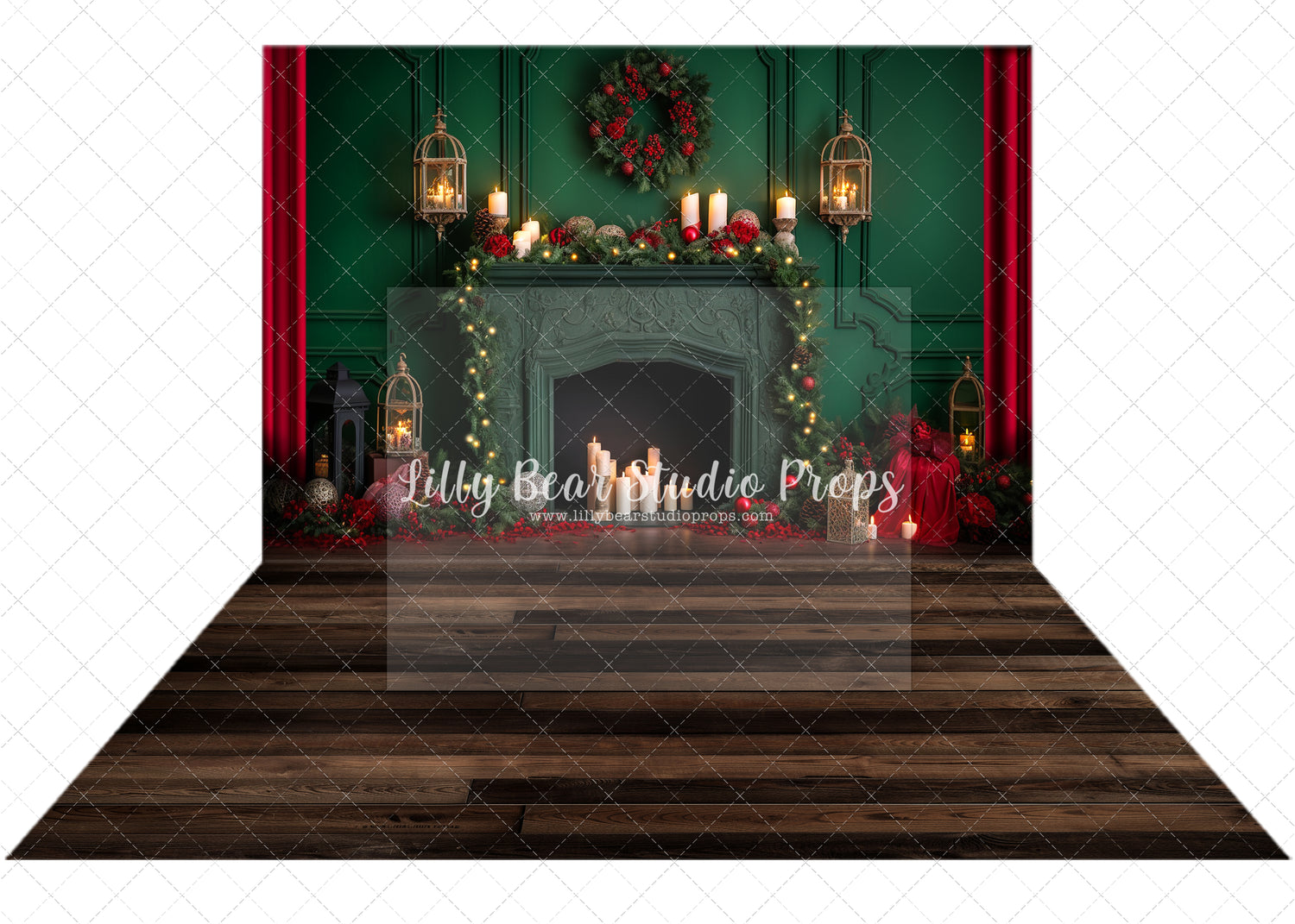 Jolly Christmas Fireplace with Wednesday Brown Wood