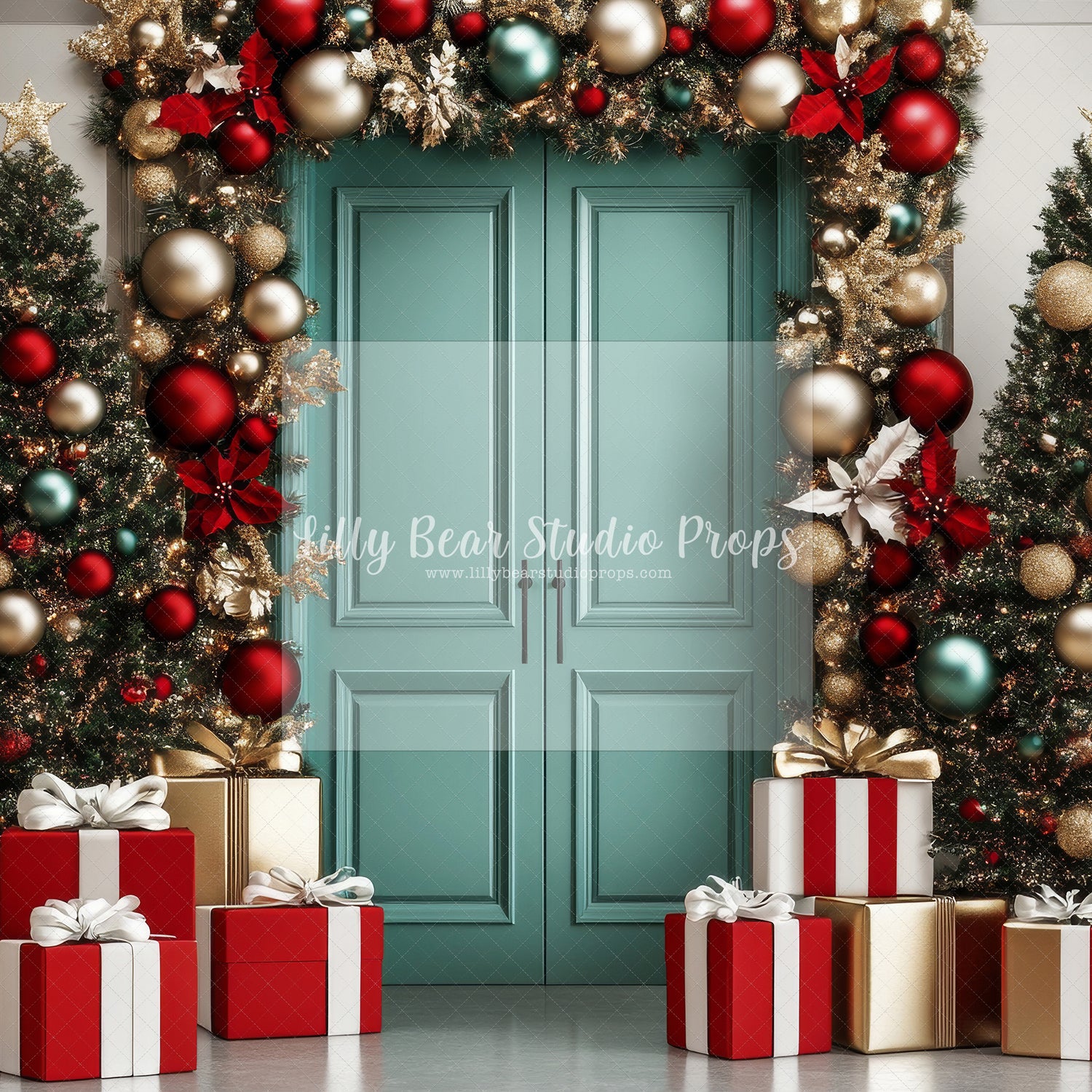 Modern Green Christmas Door Red & Gold - Sweep Option