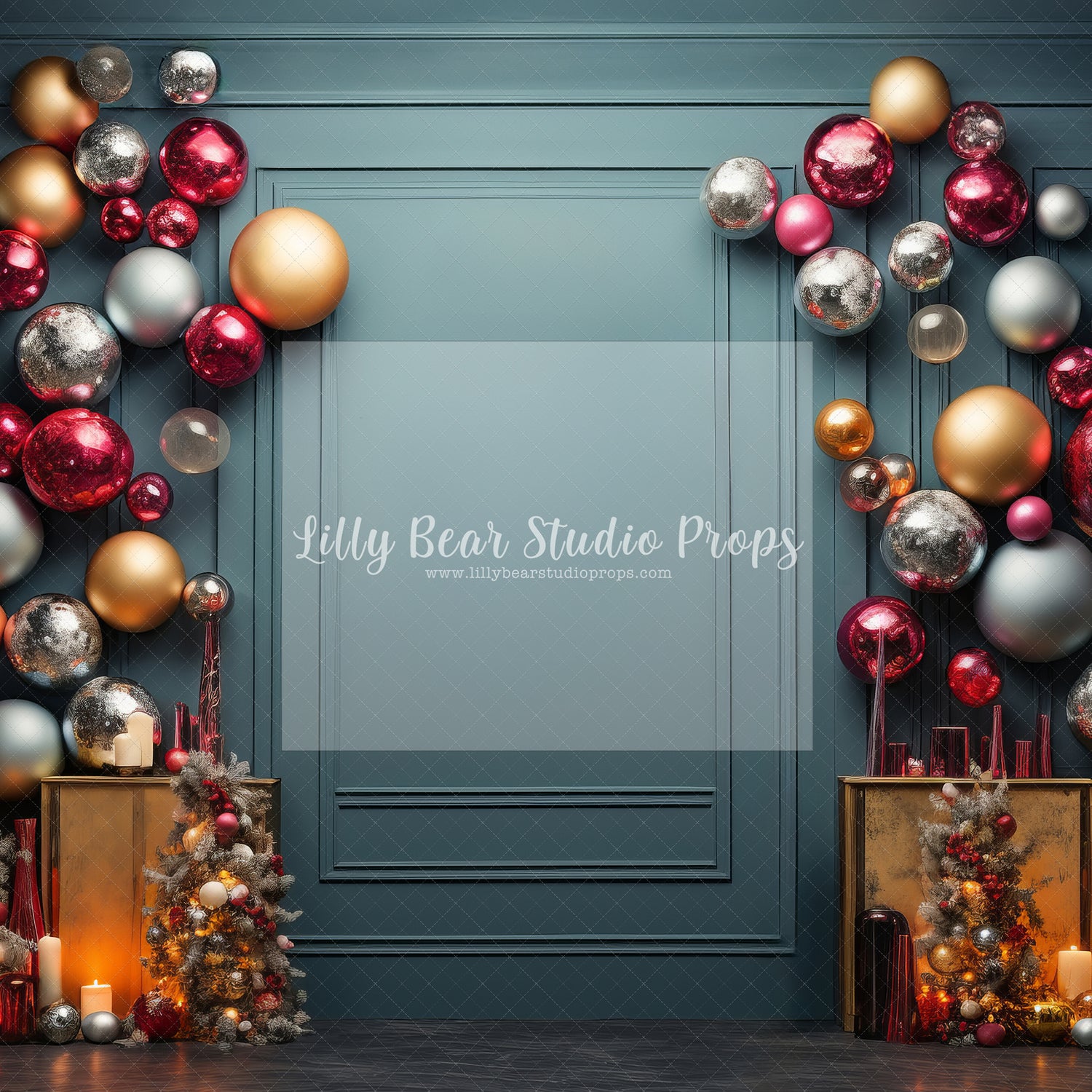 Christmas Teal Wall Metallic Christmas Balls - Sweep Option