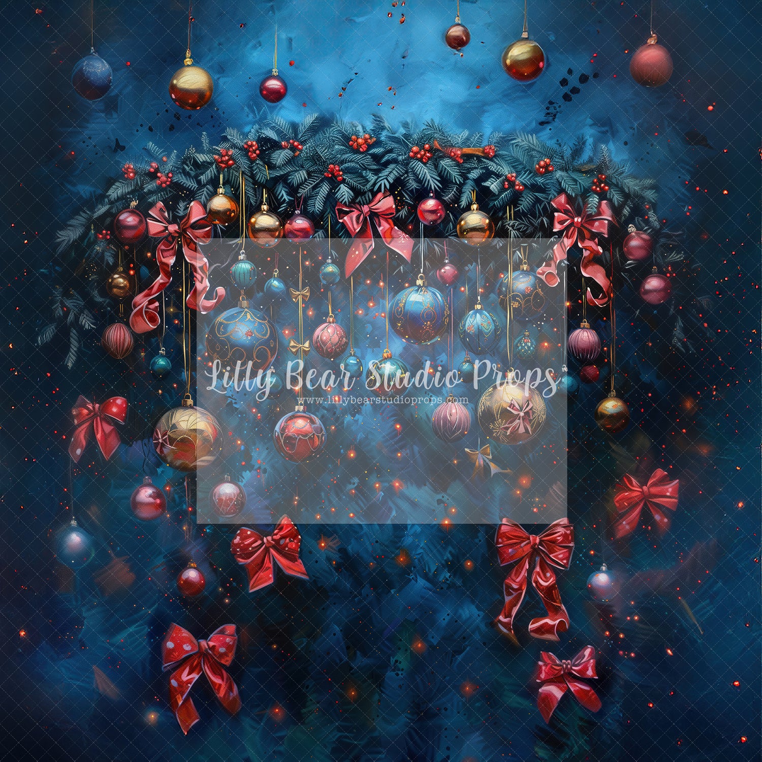 Sapphire Bows & Baubles Oil Painting - Sweep Options