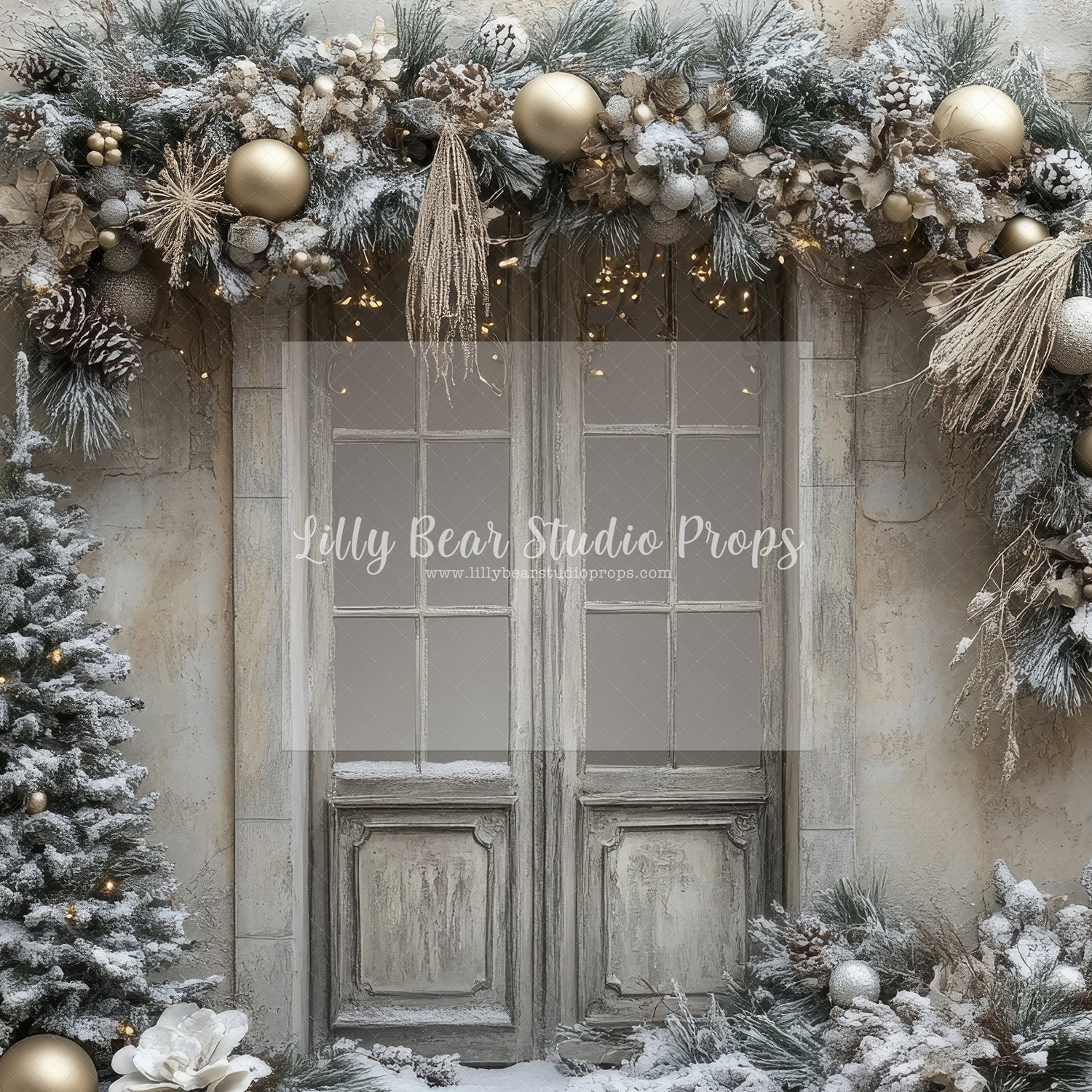 Urban Neutral Christmas Door & Stone Wall - Sweep Option