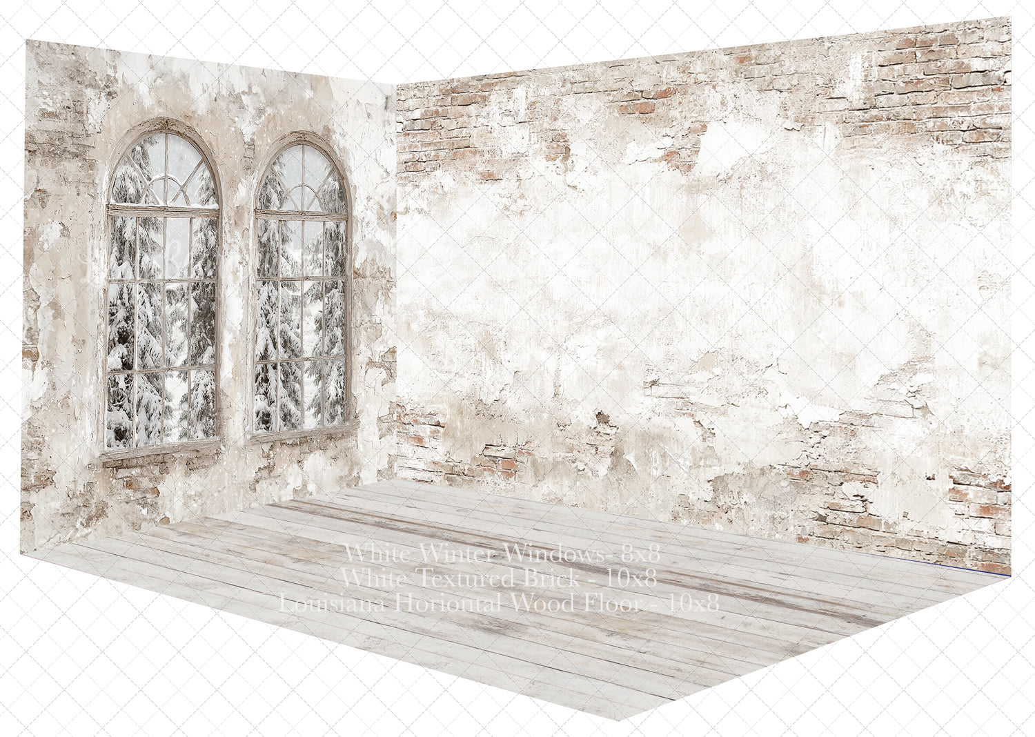 White Winter Room - 10x7.5', 8x7.5' Wrinkle Free Fabric & 10x8' Mat Floor RTS