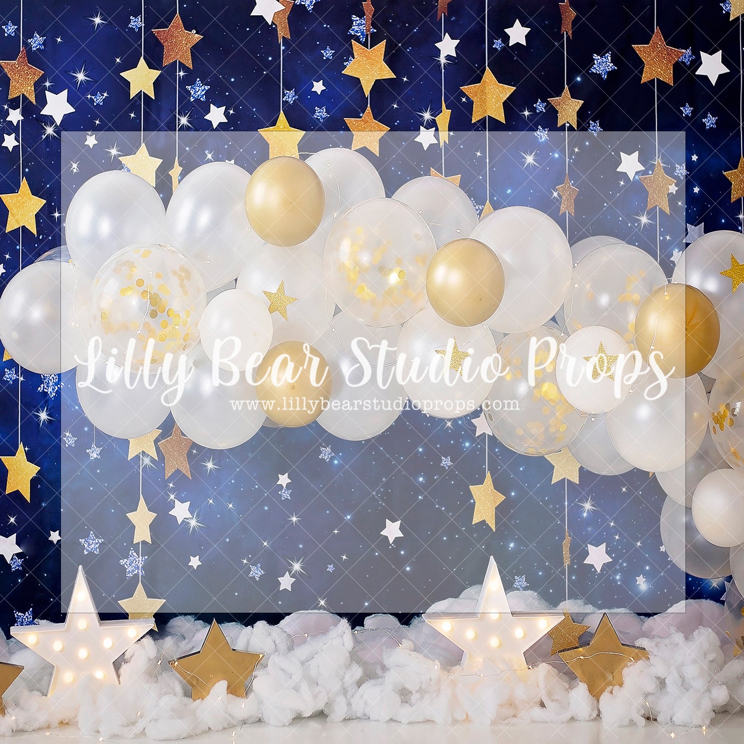 A Full Nights Sky - Lilly Bear Studio Props, balloon, balloon arch, boys, clouds, clouds and stars, galaxy space, gold star, gold stars, hand painted, little stars, marquee stars, moon and stars, moon stars, night sky, shimmer stars, sky, space and stars, stardust, stars, twinkle lights, twinkle twinkle, twinkle twinkle little star, white and gold, white and gold balloons, white balloon garland