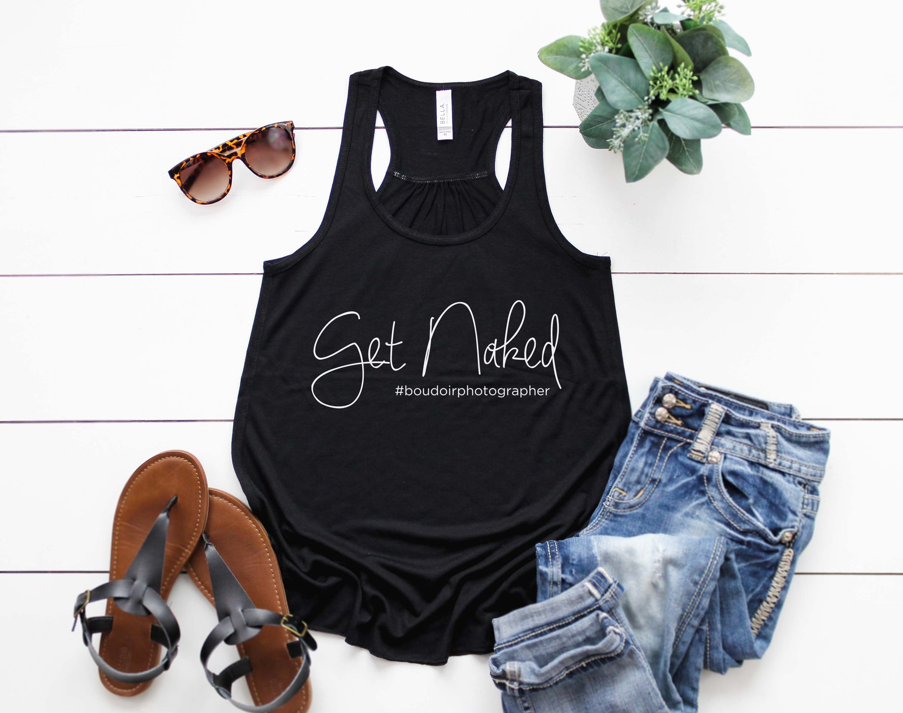 Get Naked - Boudoir - Black Flowy Racerback Tank by Lilly Bear Studio Props sold by Lilly Bear Studio Props, Black T-sh