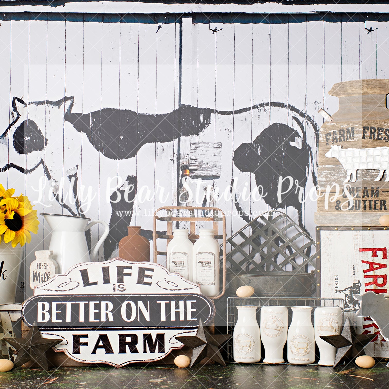 Farm Fresh Cream & Butter - Lilly Bear Studio Props, animal farm, bee hive, bees, cow, FABRICS, farm, farm mild, flower spring, girl, honey, honey bees, honey comb, milk, milk cow, spring, spring flowers