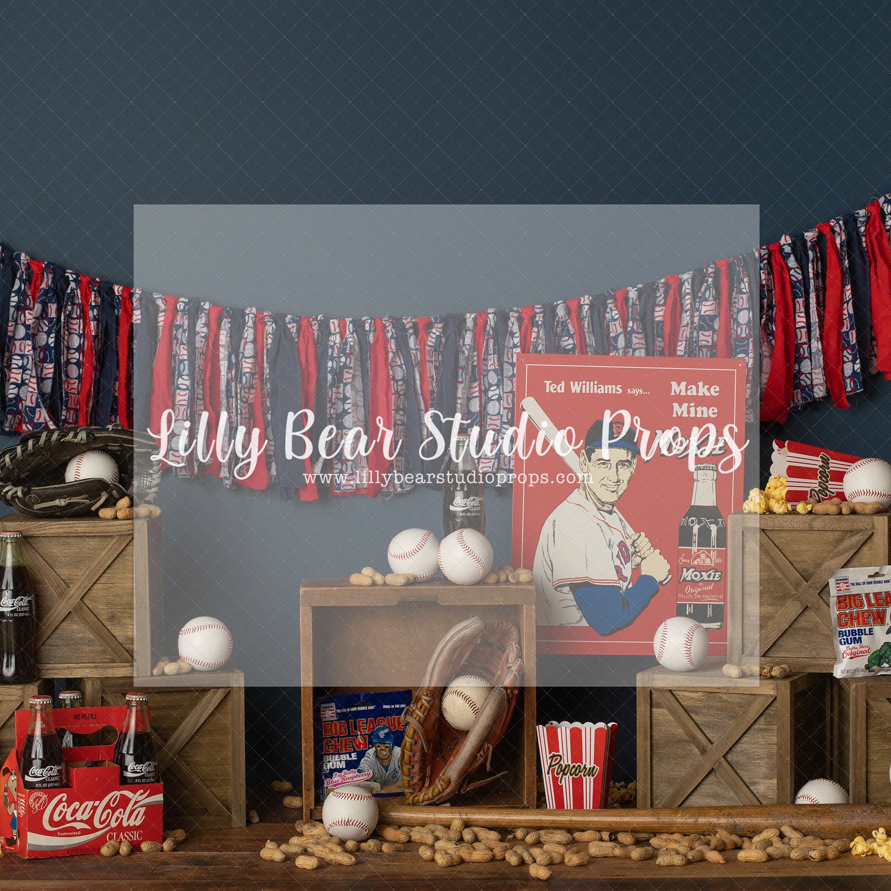 Big League - Lilly Bear Studio Props, april showers, babe ruth, ball, ball game, baseball, baseball bat, baseball player, coca cola, Fabric, popcorn, sports, star player, Wrinkle Free Fabric