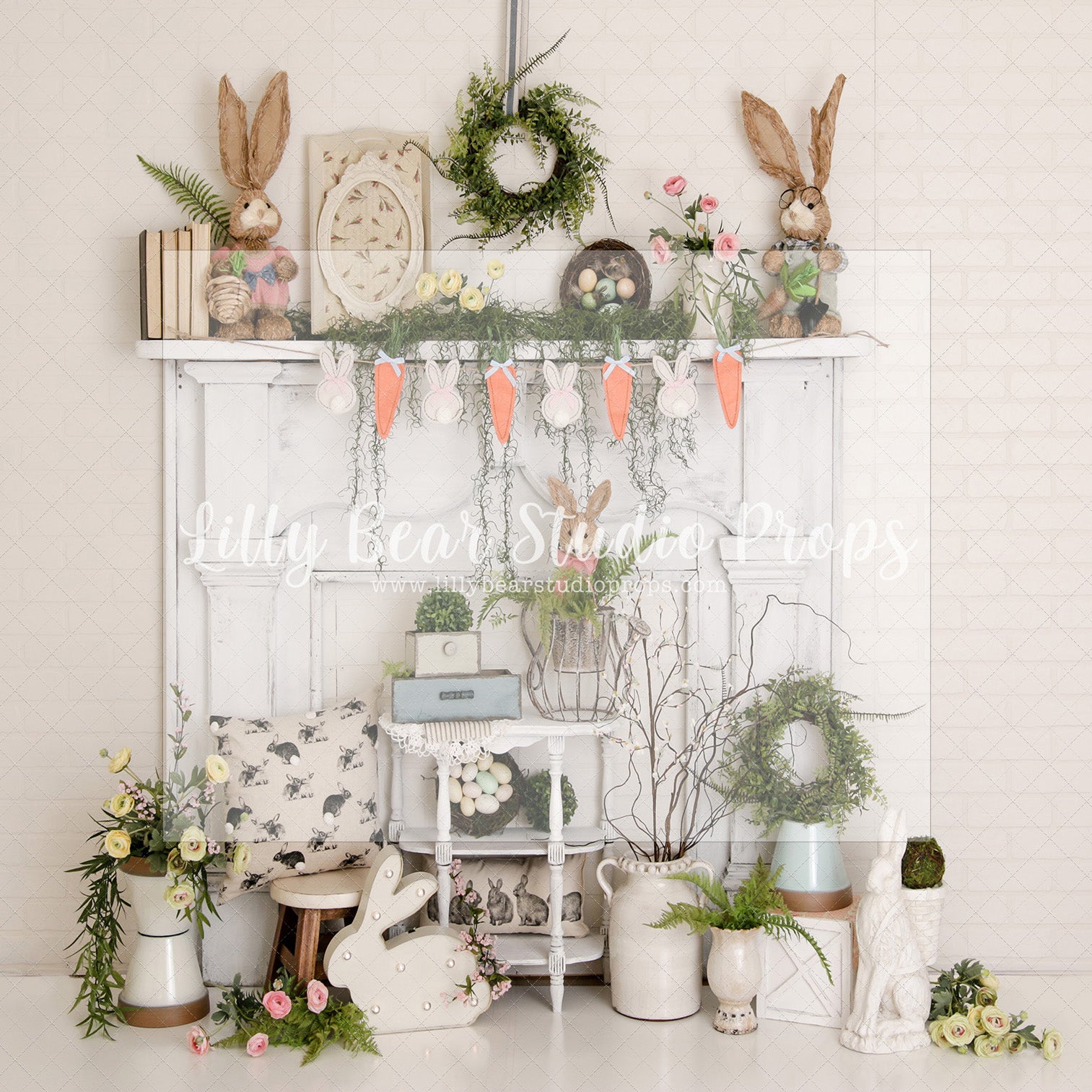 Bunny Carrot Mantel - Lilly Bear Studio Props, boho spring, bunny, bunny garden, bunny one, bunny trail, carrot, carrots, easter, easter backdrop, easter basket, easter bunny, easter eggs, easter mini, FABRICS, fireplace, flower barn doors, flower garden, flower stand, mantel, some bunny is one, spring, spring camper, spring garden