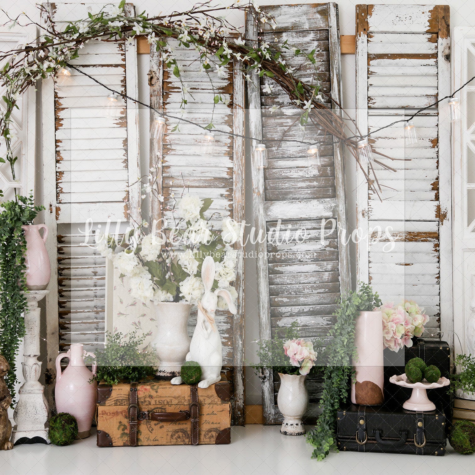 Bunny Garden Shutter Doors - Lilly Bear Studio Props, boho spring, bunny, bunny garden, bunny one, bunny trail, carrot, carrots, easter, easter backdrop, easter basket, easter bunny, easter eggs, easter mini, FABRICS, flower barn doors, flower garden, flower stand, some bunny is one, spring, spring camper, spring garden