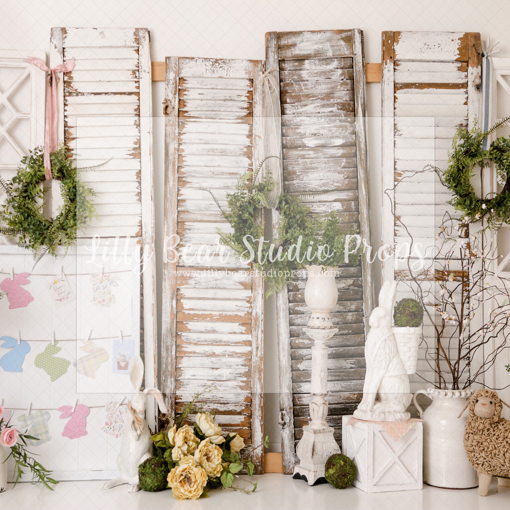 Bunny Shutter Doors - Lilly Bear Studio Props, boho spring, bunny, bunny garden, bunny one, bunny trail, carrot, carrots, easter, easter backdrop, easter basket, easter bunny, easter eggs, easter mini, FABRICS, flower barn doors, flower garden, flower stand, some bunny is one, spring, spring camper, spring garden