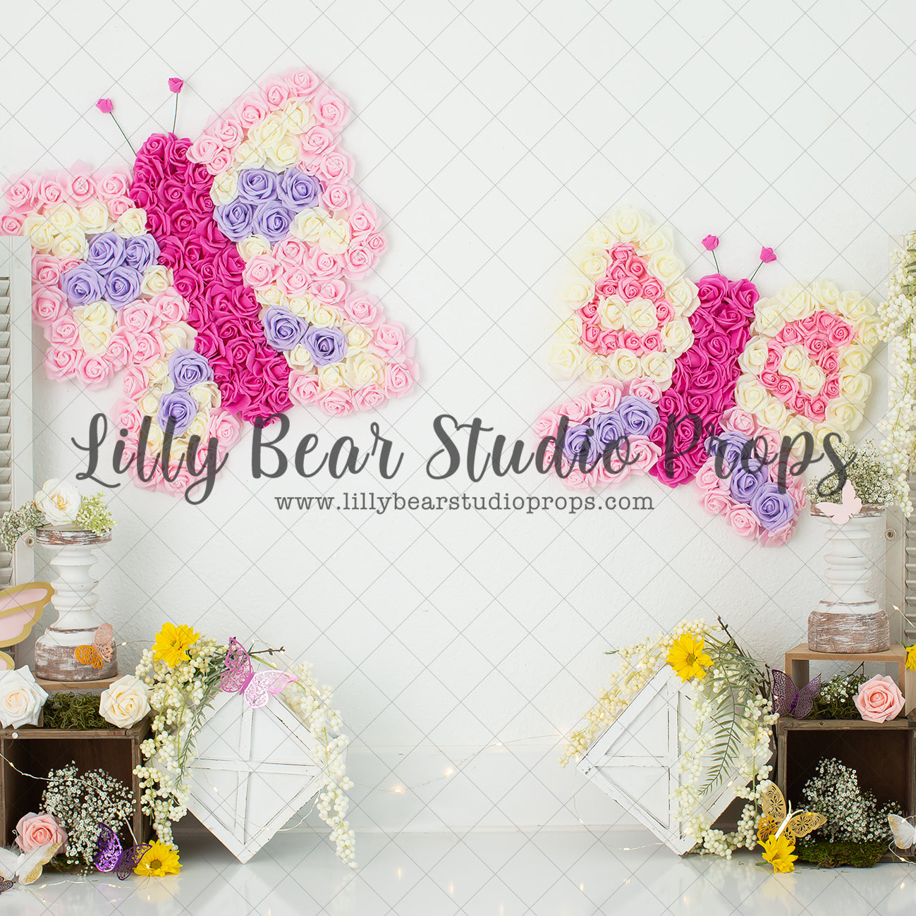 Butterfly Flower - Lilly Bear Studio Props, bloom, butterflies, butterfly, butterfly colours, butterfly flowers, butterfly garden, butterfly pink, butterflyland, floral, flower, flowers, flowers vines, green, ladder, large flowers, spring, spring floral, spring flowers, spring ladder, springtime