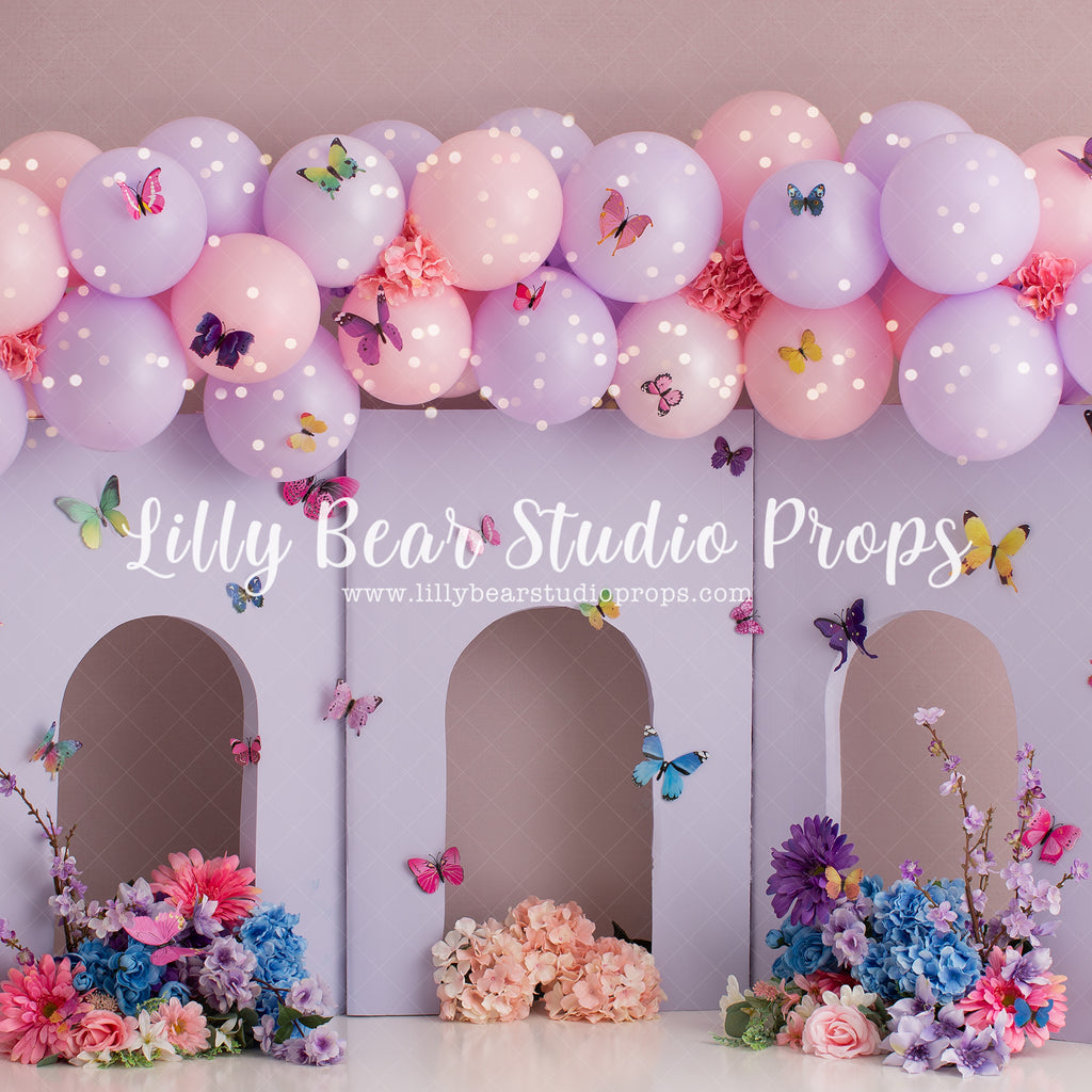 Butterflyland by Anything Goes Photography sold by Lilly Bear Studio Props, arch - arches - balloon garland - butterfli