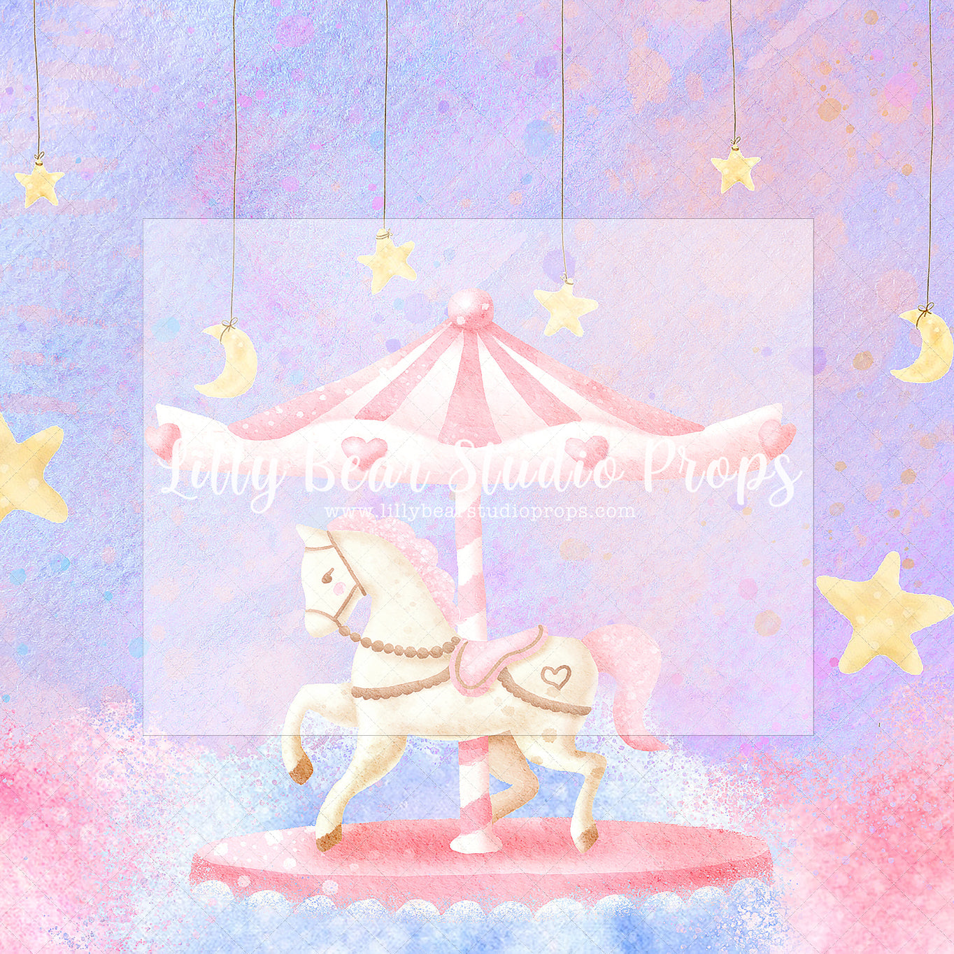Carousel Clouds - Lilly Bear Studio Props, carousel, carousel horse, gold stars, little star, little stars, pastel, star, starry sky, stars, watercolour