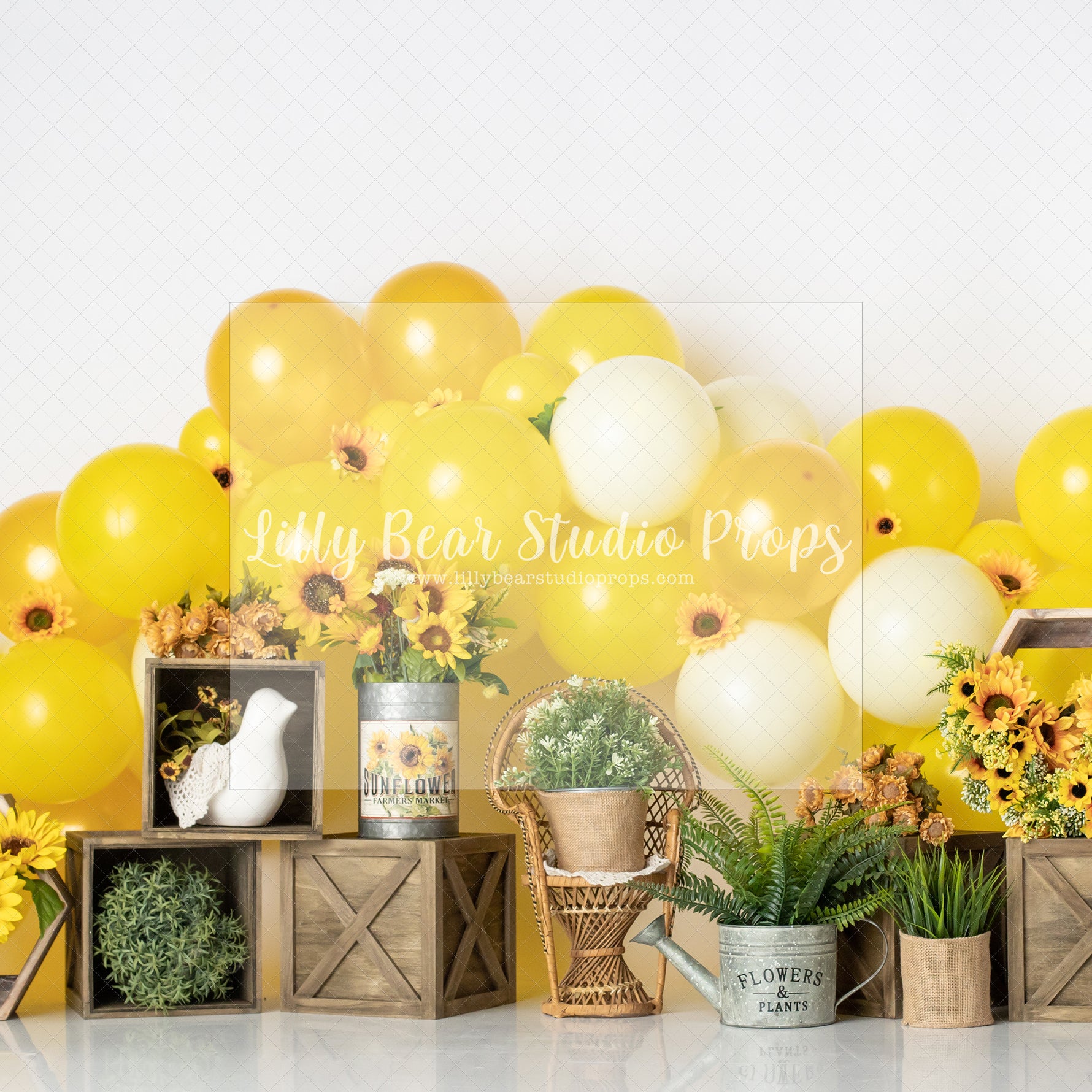 Cascading Sunflowers - Lilly Bear Studio Props, FABRICS, farm, fence, floral, lanterns, spring, sunflower, sunflower farm