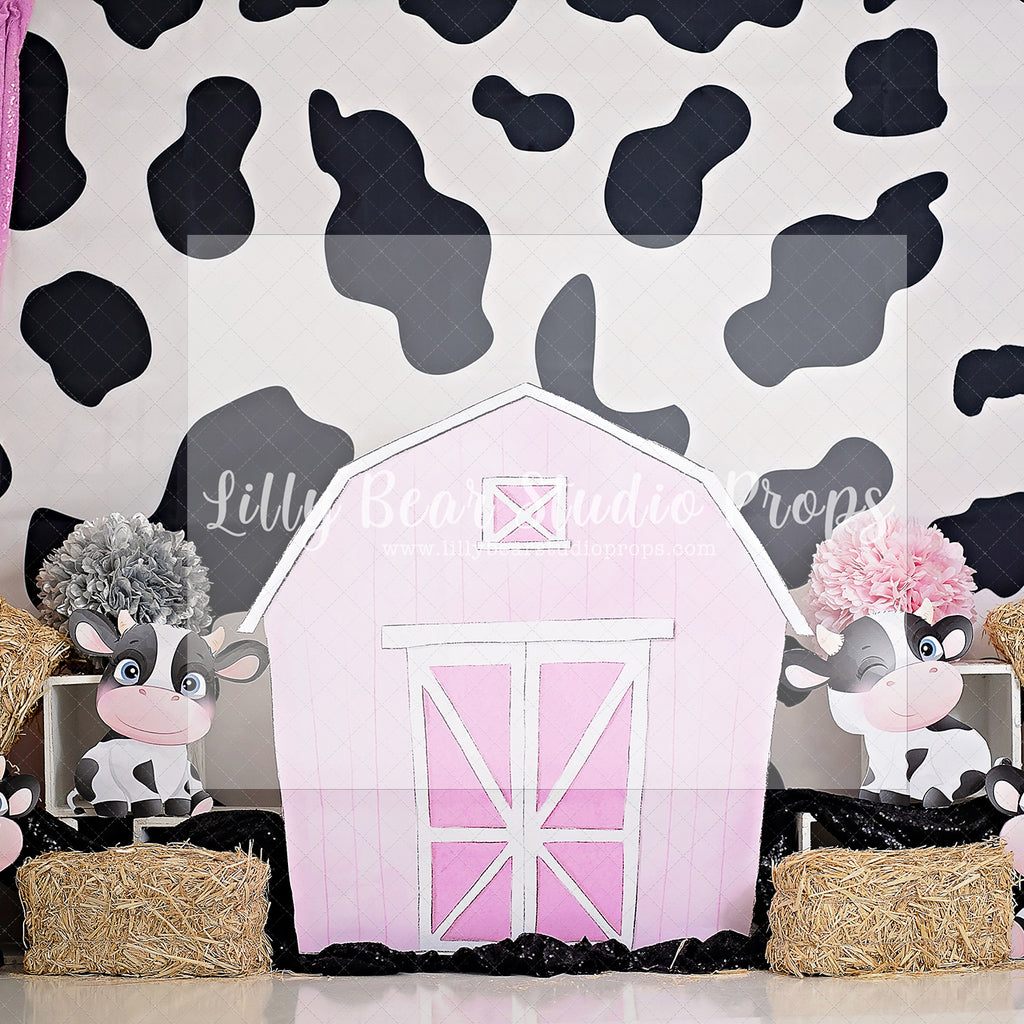 Cow Girl - Lilly Bear Studio Props, 101 puppies, animal farm, barn, cow, cows, farm, farmer, hay, pink barn, scarecrow, Wrinkle Free Fabric