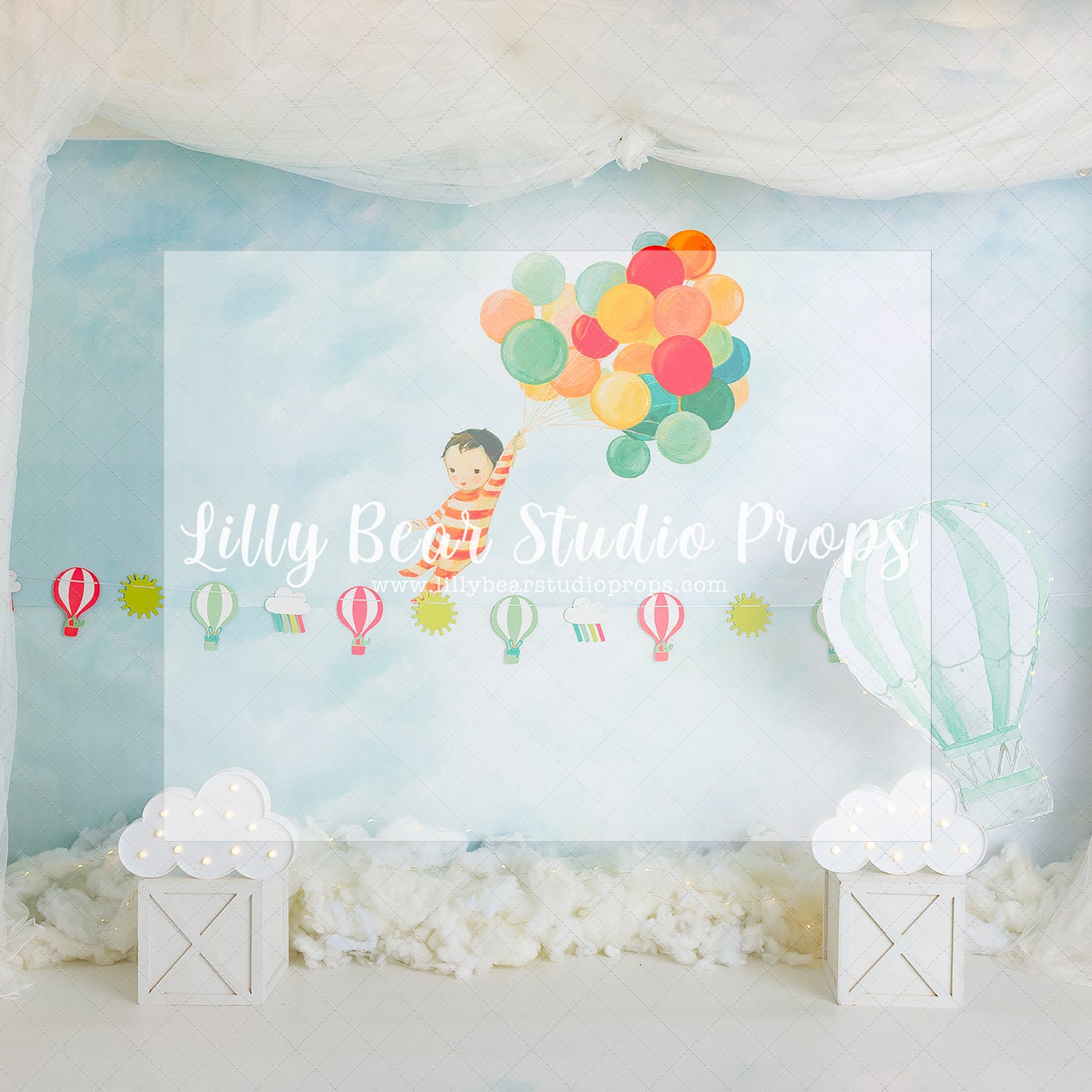 Don't Let Go - Lilly Bear Studio Props, birthday, blue, blue and white, blues, boy, boy birthday, boy theme, boys, cake smash, first birthday, hot air balloon, hot air balloon rainbow, hot air balloons, one year, party, sky blue, smash, smash birthday