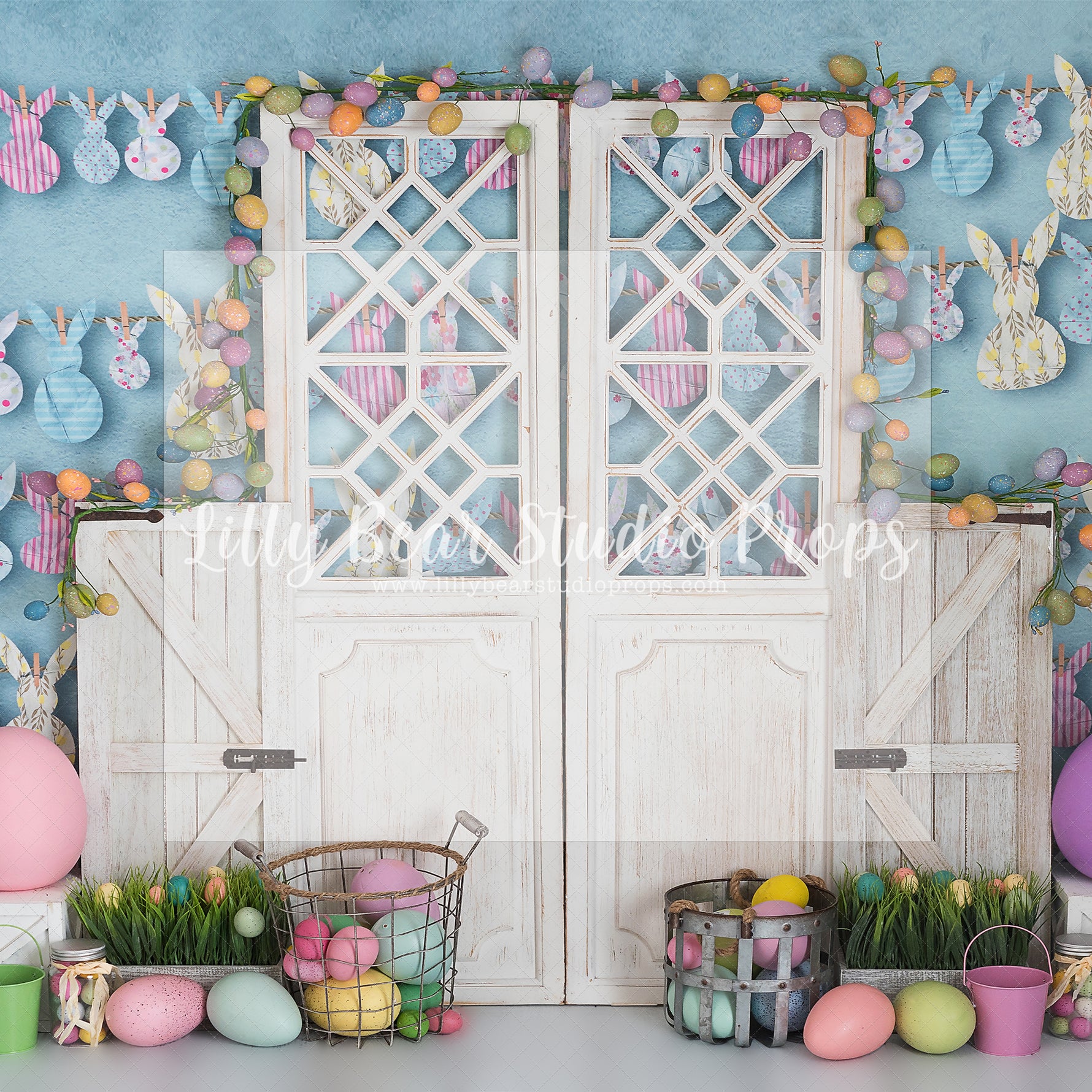 Easter Bunny Door - Lilly Bear Studio Props, barn doors, bunnies, bunny, easter, easter backdrop, easter bunny, easter doors, easter egg, easter eggs, easter flowers, easter mini, FABRICS, happy easter, some bunnies one, some bunny is one, some bunny's one, spring barn doors, spring bunny, white barn doors
