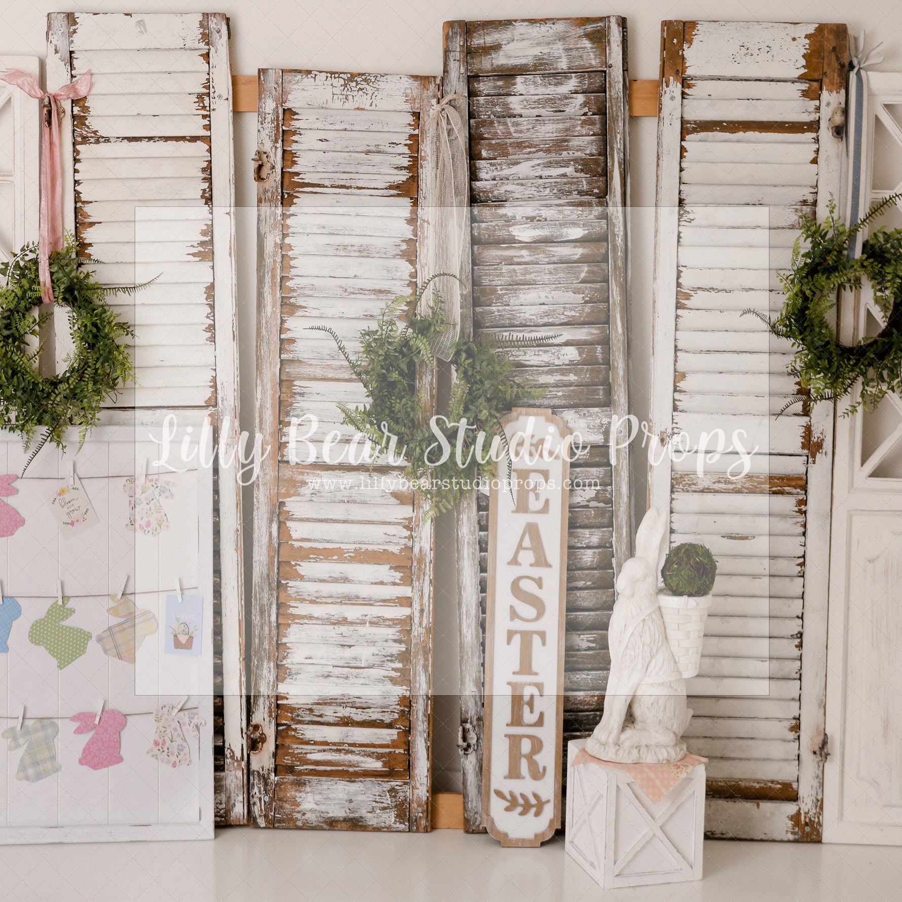 Easter Shutter Doors - Lilly Bear Studio Props, boho spring, bunny, bunny garden, bunny one, bunny trail, carrot, carrots, easter, easter backdrop, easter basket, easter bunny, easter eggs, easter mini, FABRICS, flower barn doors, flower garden, flower stand, some bunny is one, spring, spring camper, spring garden