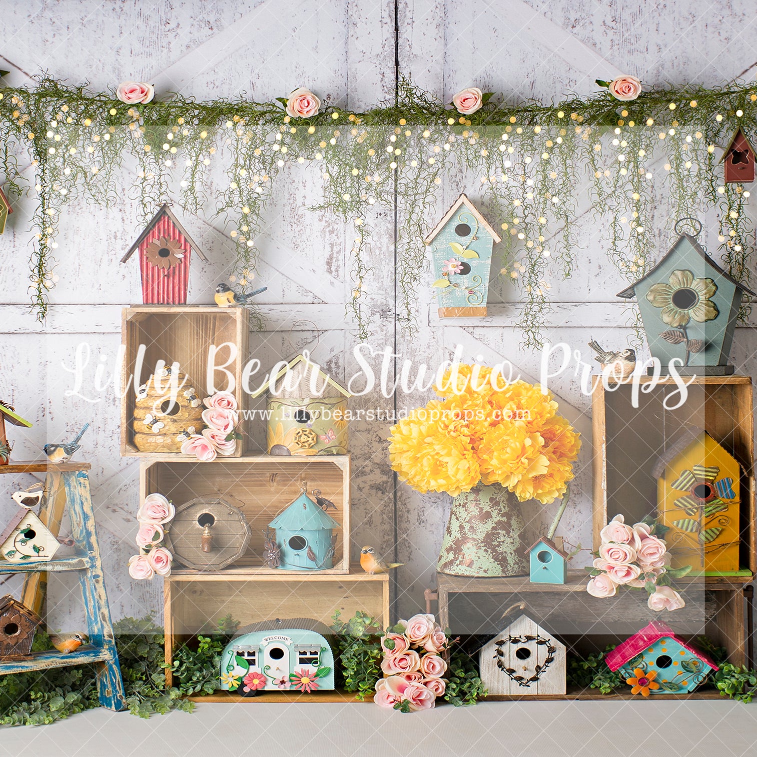 Flight Of Fancy - Lilly Bear Studio Props, barn door, bird, birds, FABRICS, floral garden, flower market, red barn, spring, spring garden