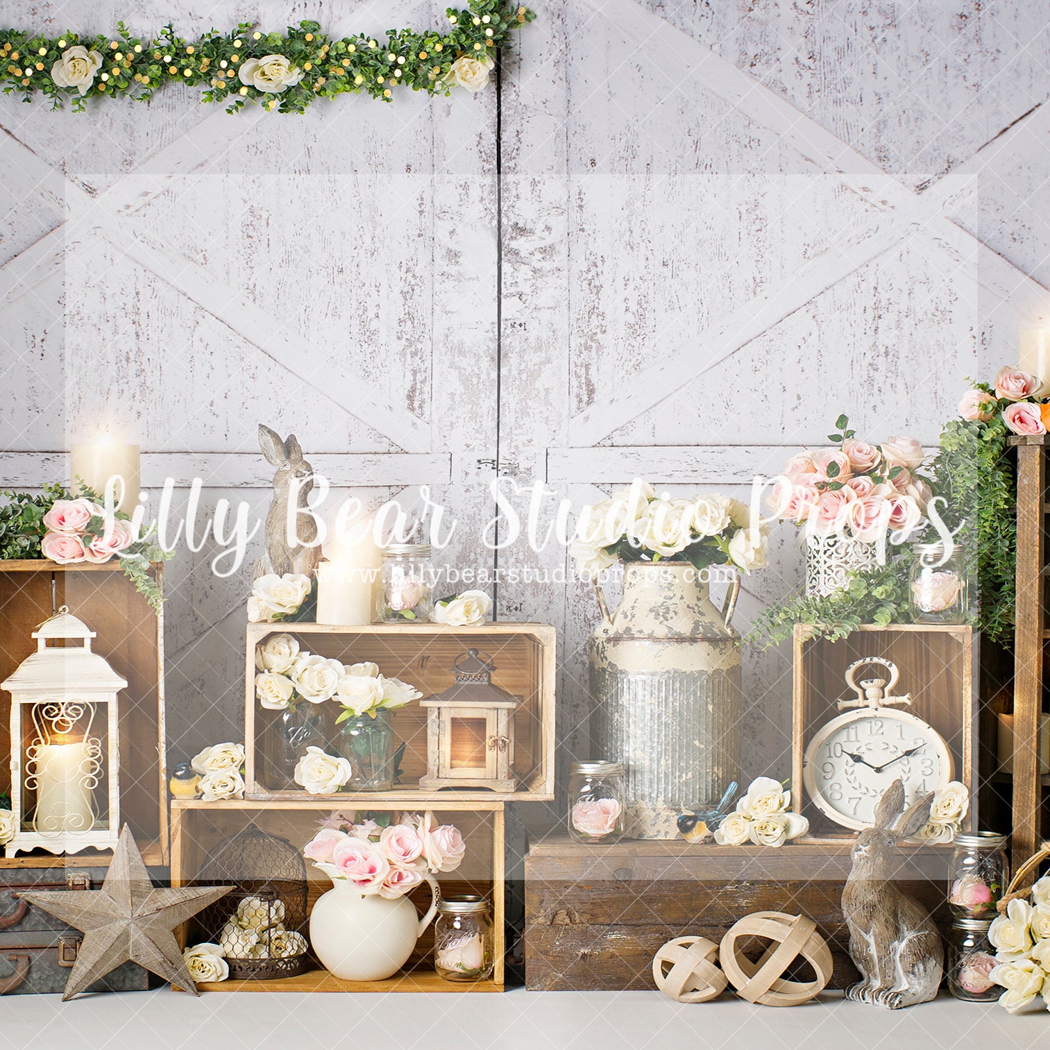 Full Bloom Bunnies - Lilly Bear Studio Props, FABRICS, flower barn doors, flower garden, spring, spring garden