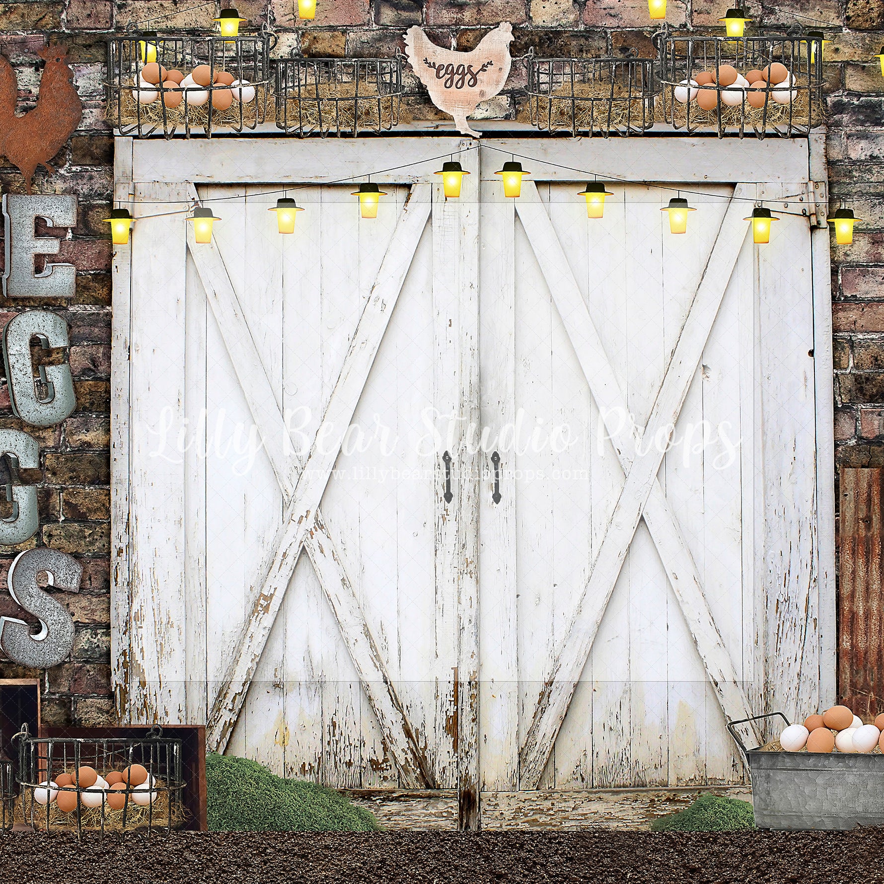 Farm Egg Barn Doors - Lilly Bear Studio Props, barn doors, bunnies, bunny, easter, easter backdrop, easter bunny, easter doors, easter egg, easter eggs, easter flowers, easter mini, eggs, FABRICS, farm doors, farm eggs, happy easter, some bunnies one, some bunny is one, some bunny's one, spring barn doors, spring bunny, white barn doors