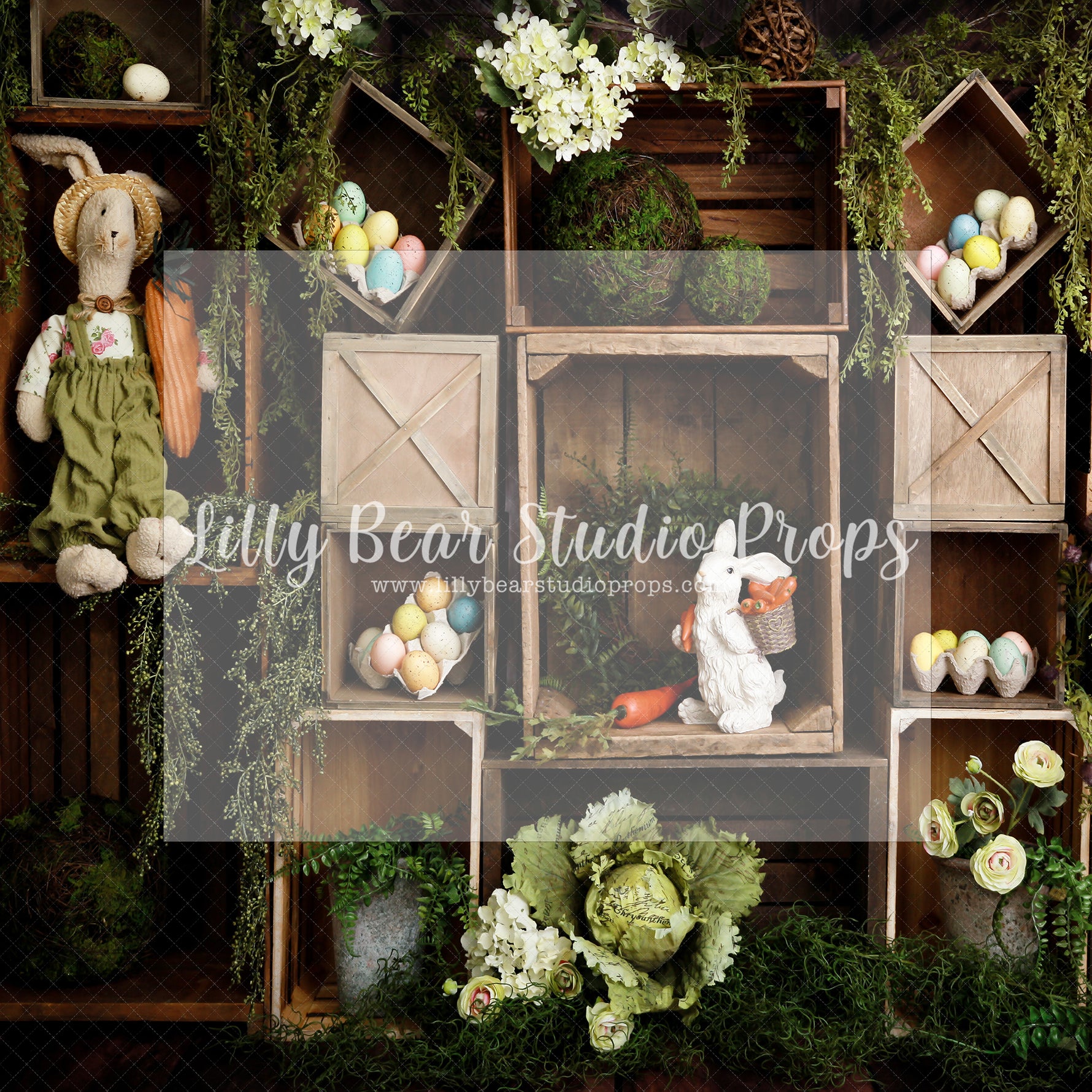 Garden Box Wall Bunny Time - Lilly Bear Studio Props, boho spring, bunny, bunny garden, bunny one, bunny trail, carrot, carrots, easter, easter backdrop, easter basket, easter bunny, easter eggs, easter mini, FABRICS, flower barn doors, flower garden, flower stand, some bunny is one, spring, spring camper, spring garden