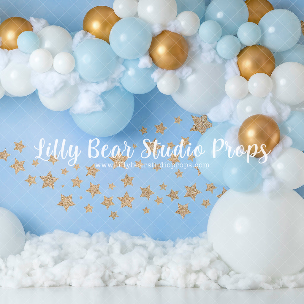 Gold Twinkle Star Balloon Garland by Jessica Ruth Photography sold by Lilly Bear Studio Props, gold stars - little star