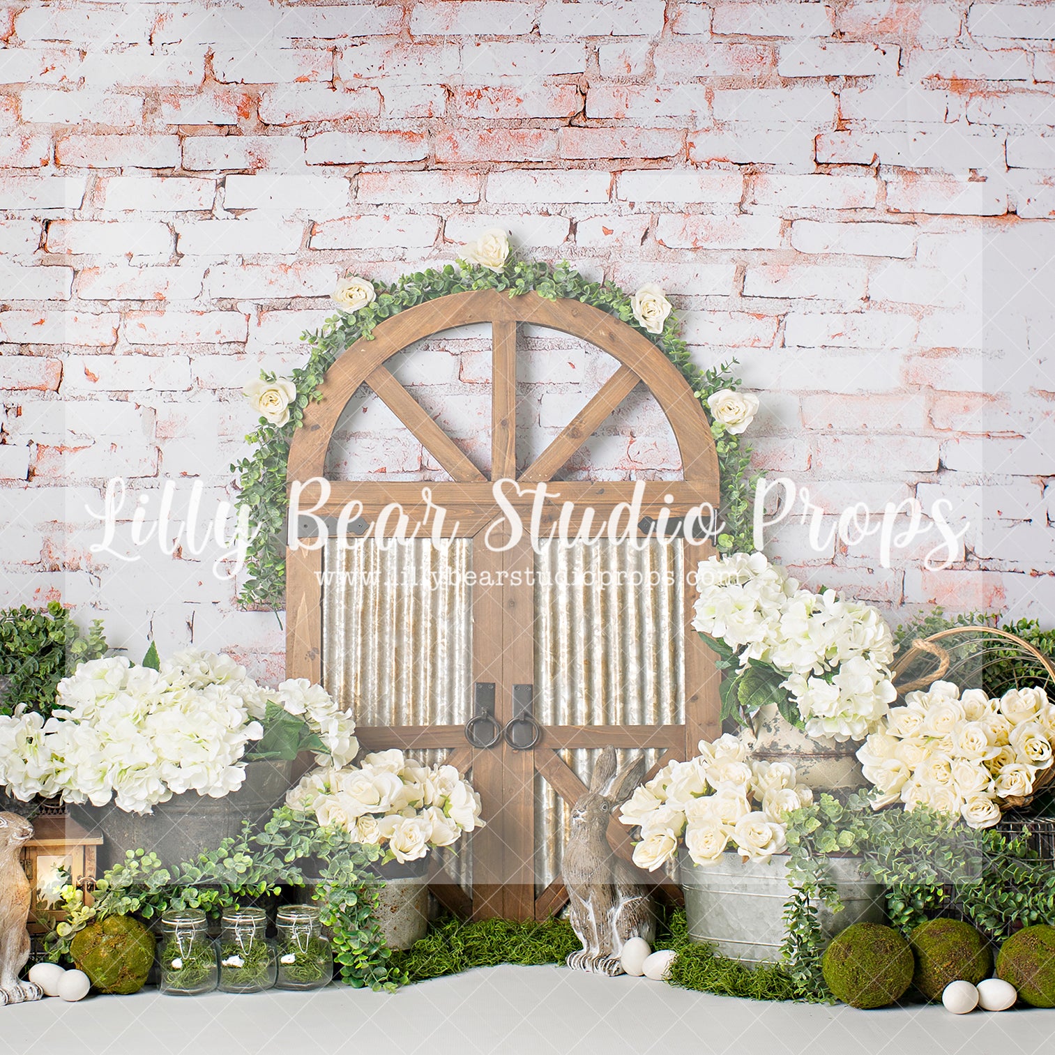 Hello Spring Bunnies - Lilly Bear Studio Props, FABRICS, flower barn doors, flower garden, spring, spring garden