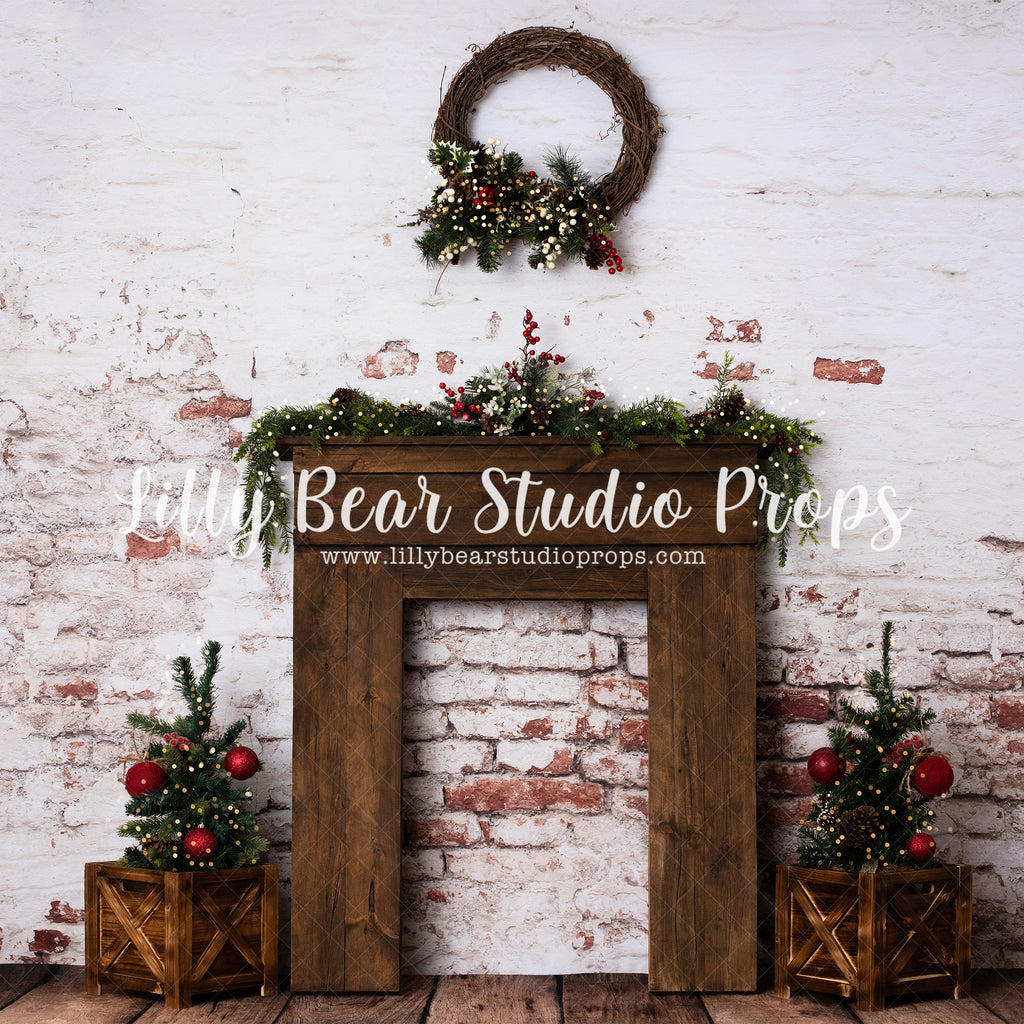Holiday Rustic Mantle by Amber Costa Photography sold by Lilly Bear Studio Props, christmas - holiday