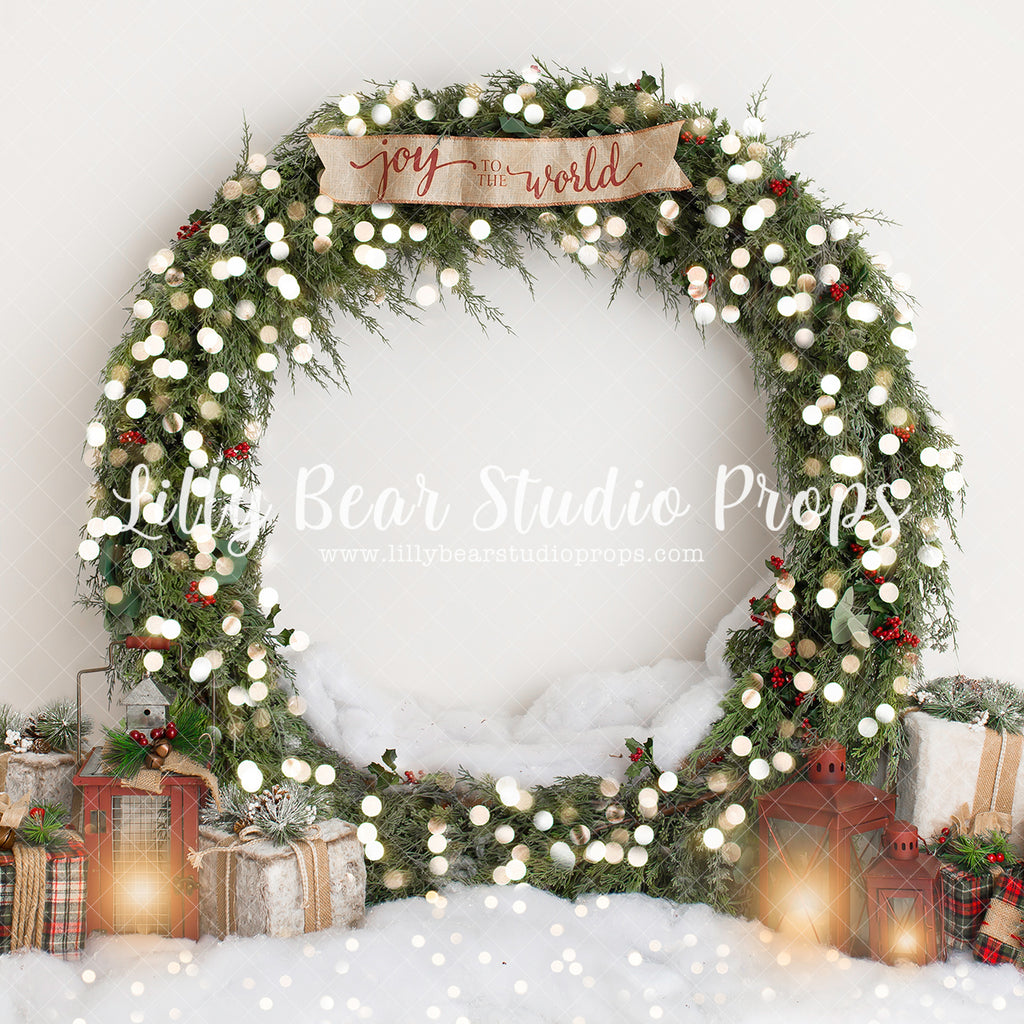 Joy Wreath - Lilly Bear Studio Props, brick christmas, candy cane, christmas, christmas candy, christmas wreath, holiday, joy to the world, lanters, Large wreath, pine trees, santa candy cane, winter, wreath, wreaths