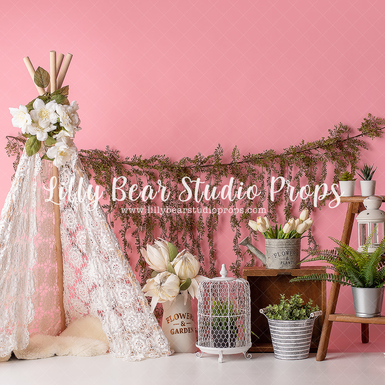 Pink Lace Boho by EllaBean sold by Lilly Bear Studio Props, bloom - boho - fabric - floral - flowers - garland - girls