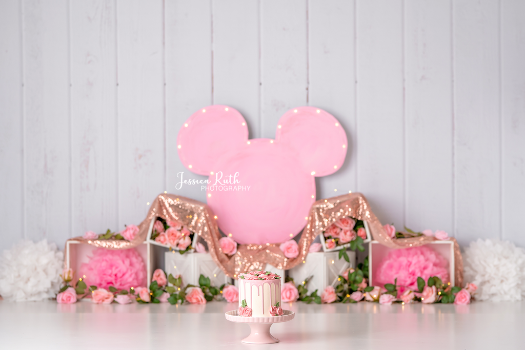 Minnie Roses - Lilly Bear Studio Props, balloon, balloon garland, bow-tique, bowtique, castle, disney, disney world, disneyland, FABRICS, girl, mickey ears, mickey mouse, minnie, minnie mouse, minnie mouse bow, minnie mouse garden, minnie topiary, minnie's bowtique, pink, pink and gold, pink minnie, princess