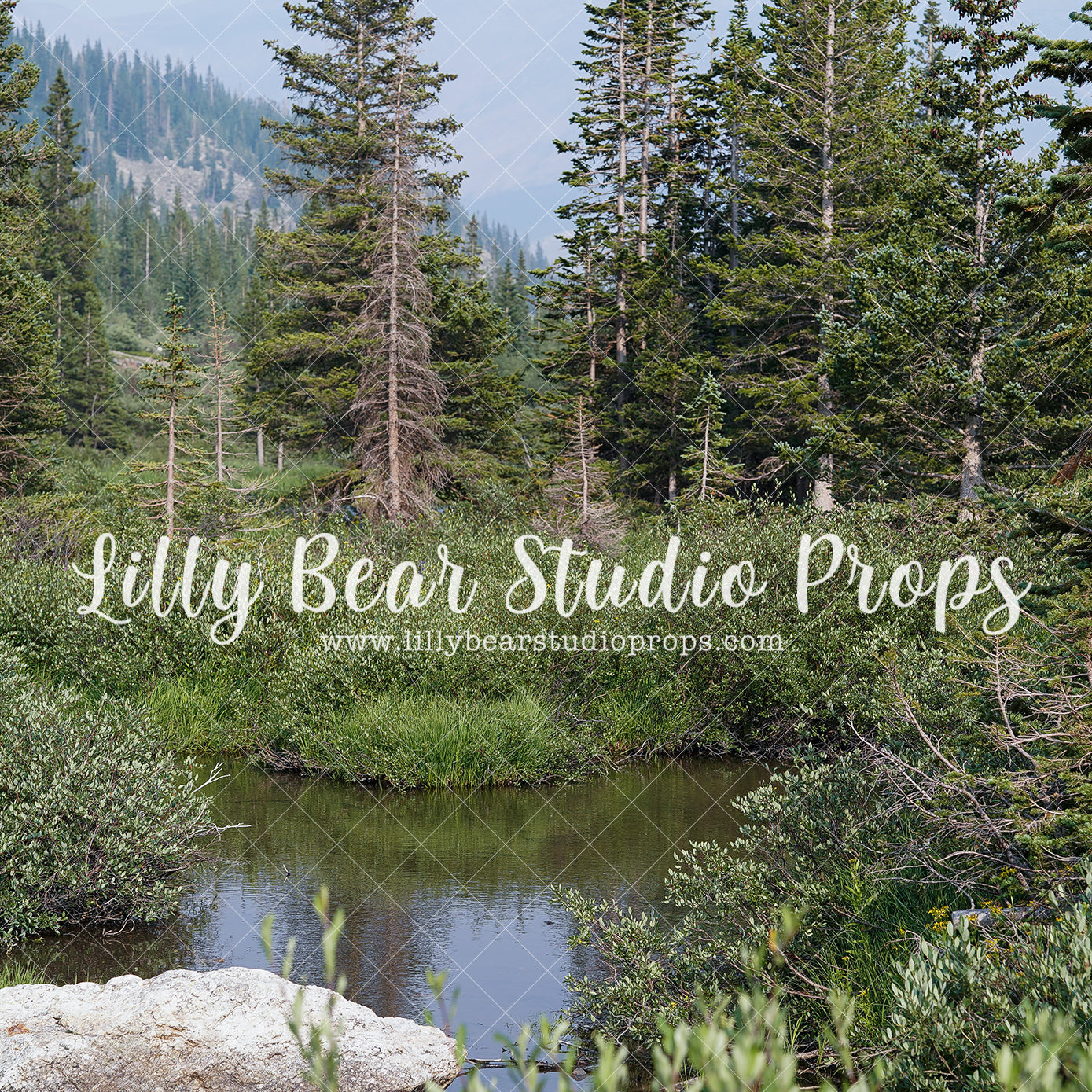 Mountain River - Lilly Bear Studio Props, camping, forest, little wild one, mountain forest, mountains, pine forest, pine tree forest, pine tree mountain, wild one