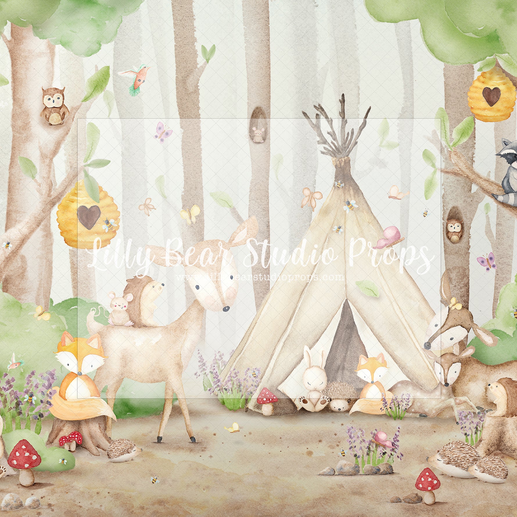 Painted Woodland - Lilly Bear Studio Props, field, field of flowers, flower spring, meadow, painted field, spring, spring floral, spring flowers, spring garden, spring meadow, spring tree, springtime