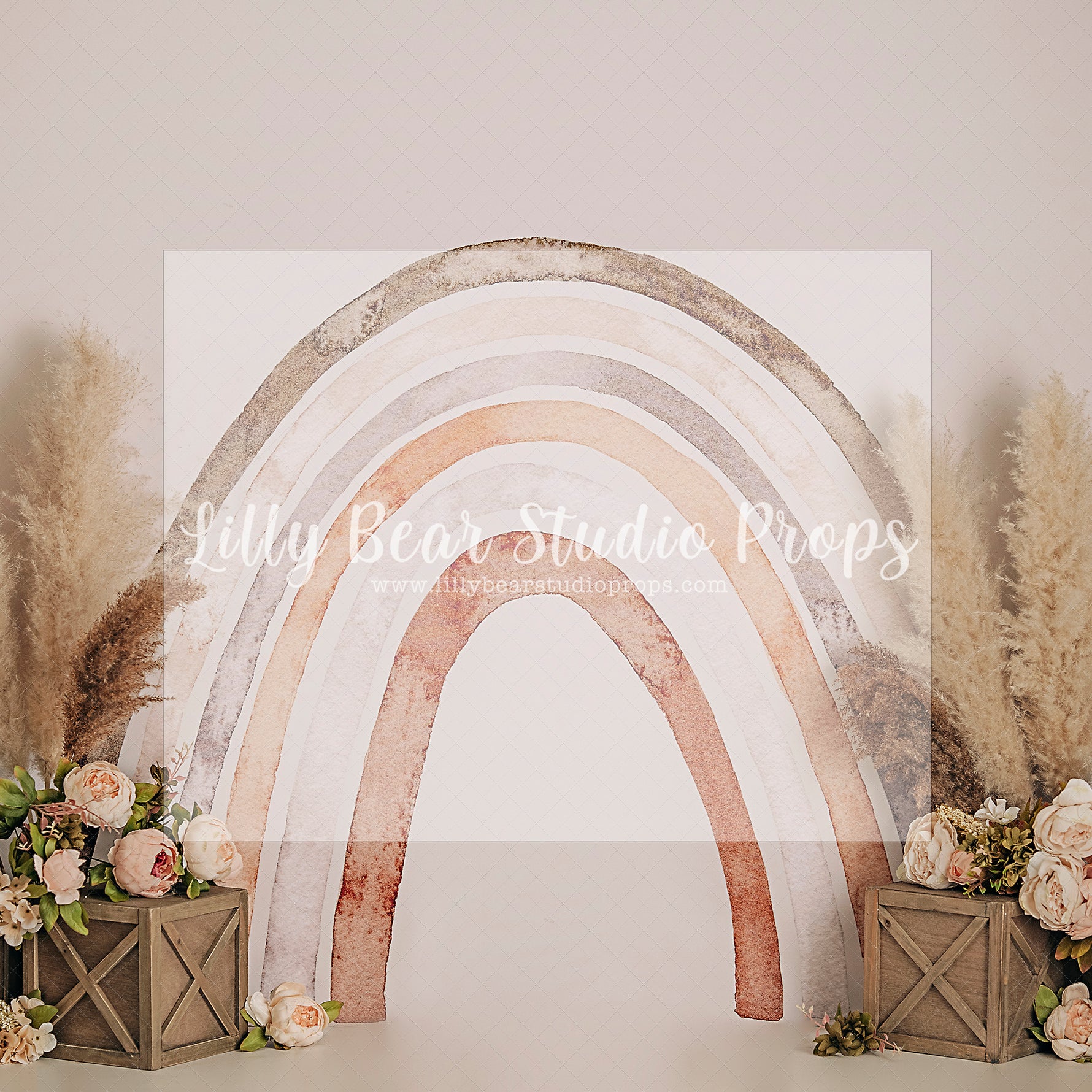 Pretty Boho Neutral Rainbow by Sweet Little Blessings - Lilly Bear Studio Props, blush roses, blushing, boho, boho chic, boho neutral rainbow, boho prop, boho rainbow, boho spring, FABRICS, floral, floral boho, floral doors, flower garden, girl, neutral rainbow, Pampas, pampas grass, paper flower wall, paper flowers, pastel pink flowers, pink flowers, pink rose, pink roses, white doors, windows