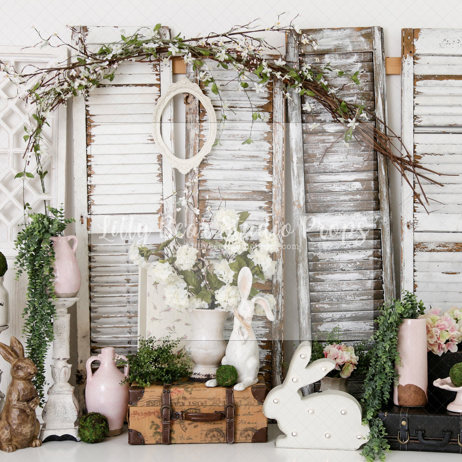 Pretty Bunny Shutter Doors - Lilly Bear Studio Props, boho spring, bunny, bunny garden, bunny one, bunny trail, carrot, carrots, easter, easter backdrop, easter basket, easter bunny, easter eggs, easter mini, FABRICS, flower barn doors, flower garden, flower stand, some bunny is one, spring, spring camper, spring garden