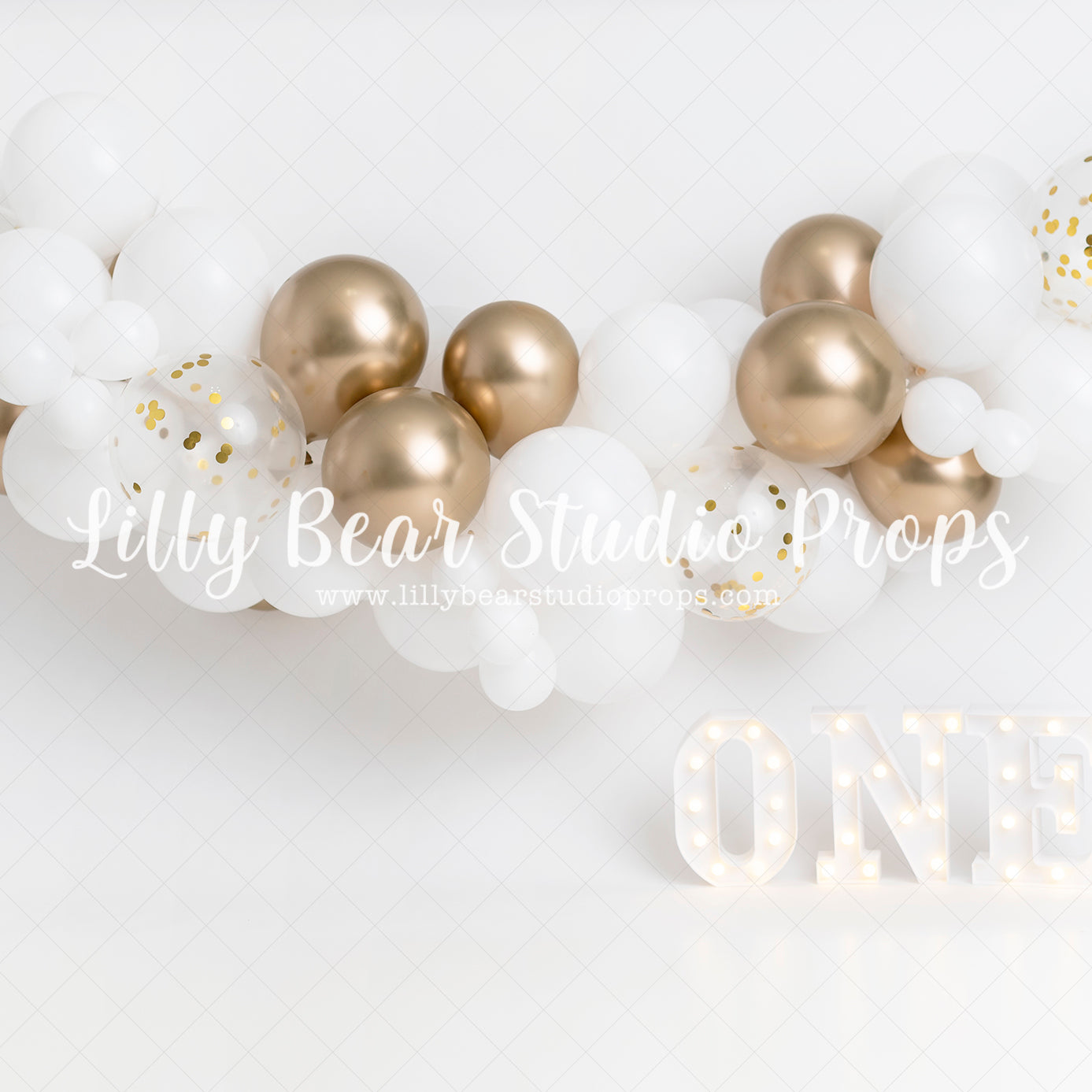 Razzle Dazzle - Lilly Bear Studio Props, all white, balloon, balloon arch, balloon garland, balloon party, balloon wall, balloons, birthday, cake smash, clear balloons, elegant, first birthday, girl, girls, gold and white, metallic gold, metallic gold balloons, one year, plain white, simple, simplistic, smash, smash birthday, white, white and gold balloons, white balloons, white cloud, white clouds, white swan