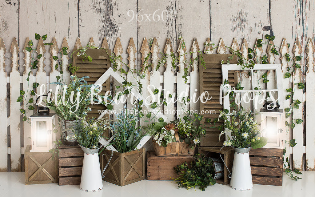 Spring Fence by Daniella Photography sold by Lilly Bear Studio Props, FABRICS - fence - floral - greenery - spring