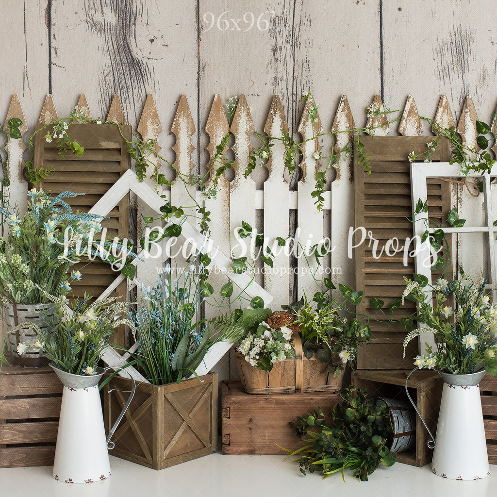 Spring Fence by Daniella Photography sold by Lilly Bear Studio Props, FABRICS - fence - floral - greenery - spring